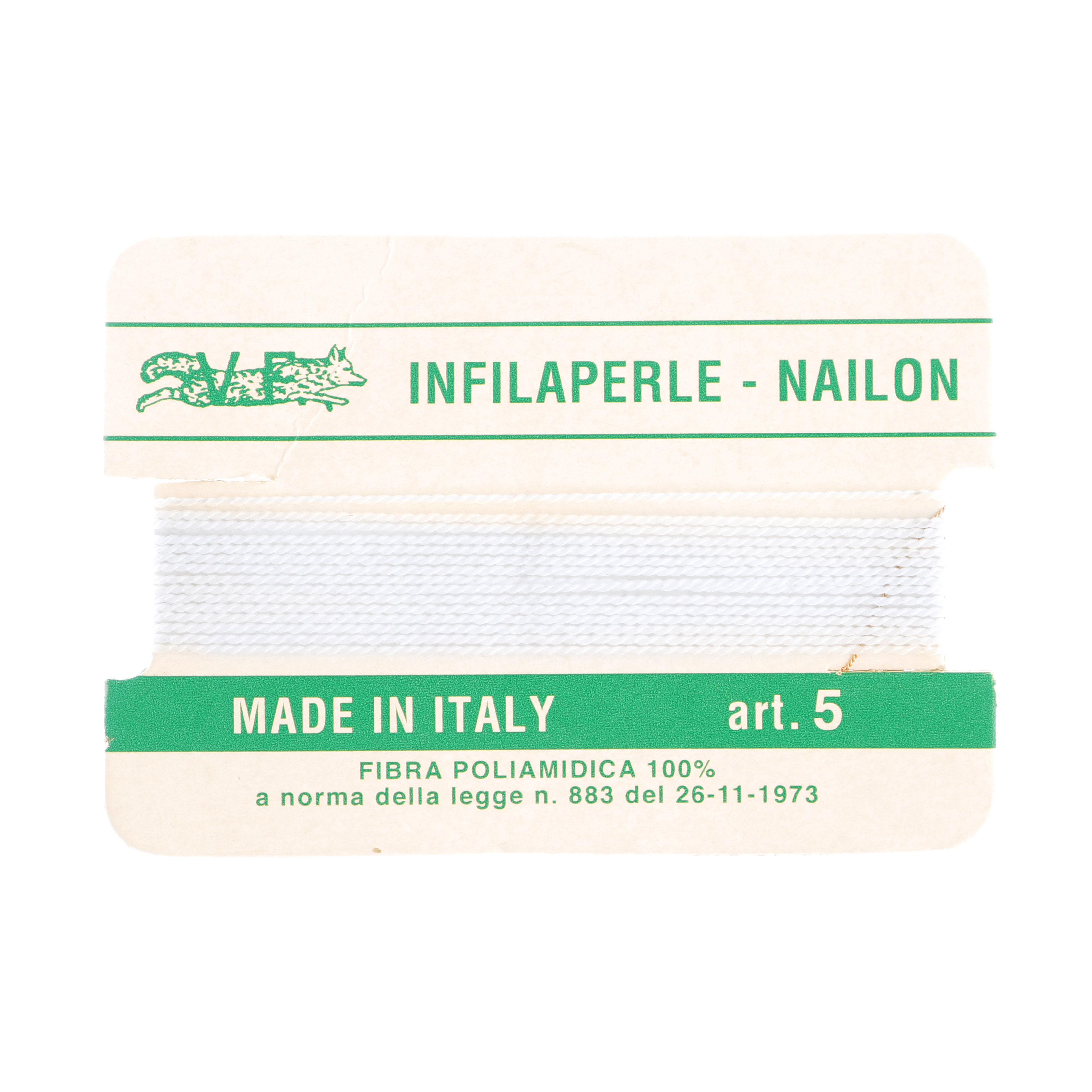 Filo infilaperle in nylon con ago compreso colore Bianco, spessore 0,7 mm.