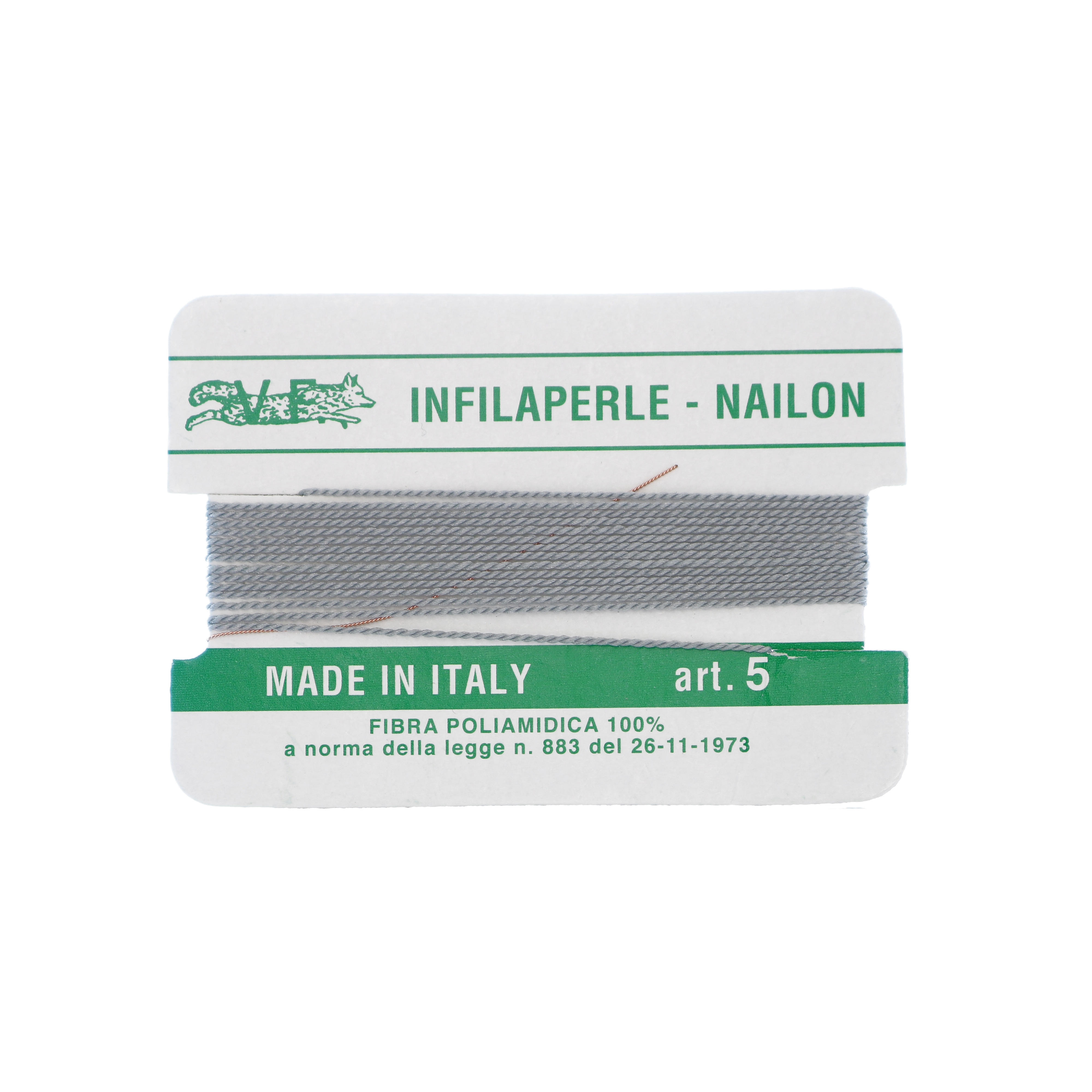 Filo infilaperle in nylon con ago compreso colore Grigio, spessore 0,7 mm.