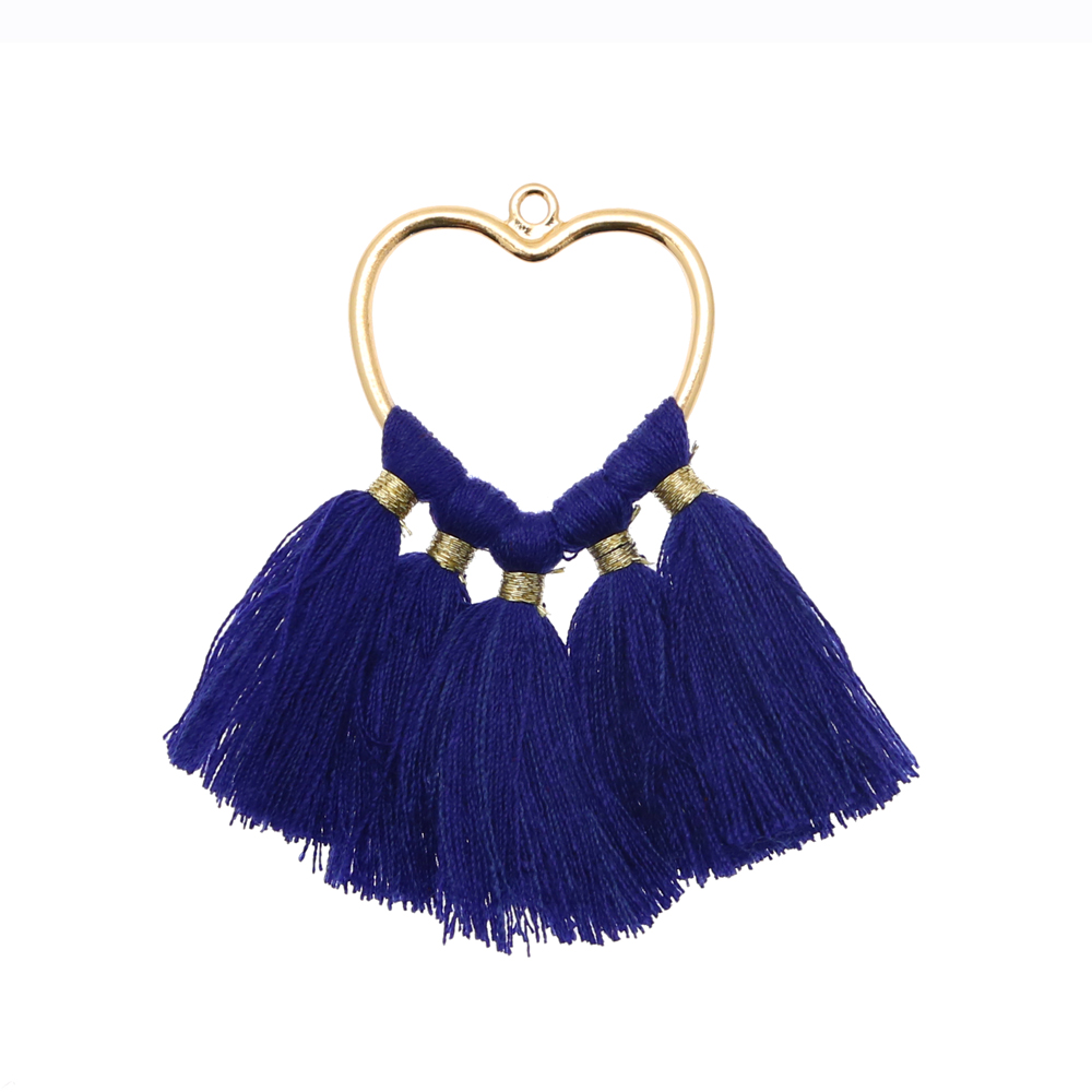 Elemento per orecchino a cuore con nappine colore BLU ELETTRICO E ORO