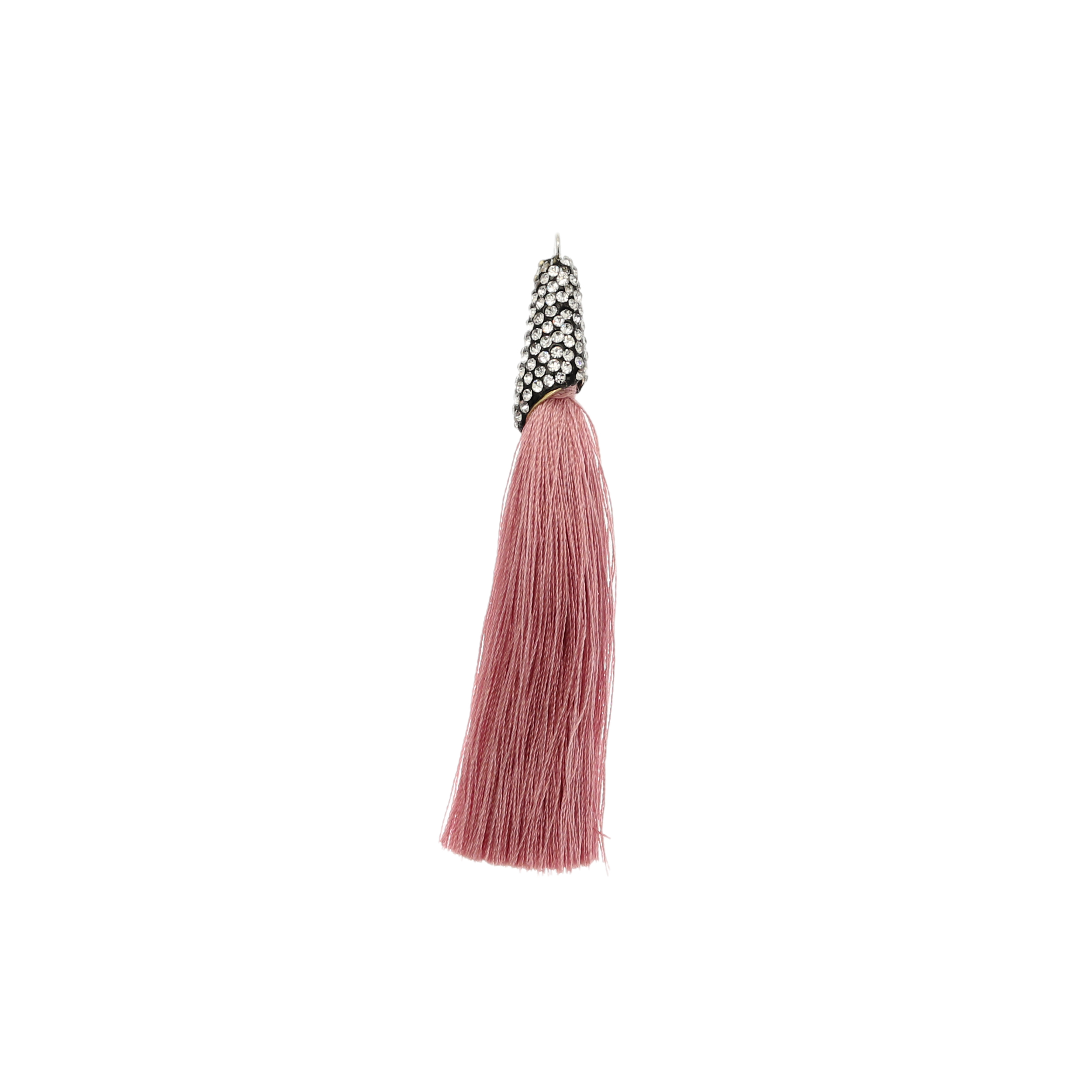 Nappina in poliestere con coppetta ricoperta di strass, con anellino, lunghezza totale 8 cm., colore Rosa Antico