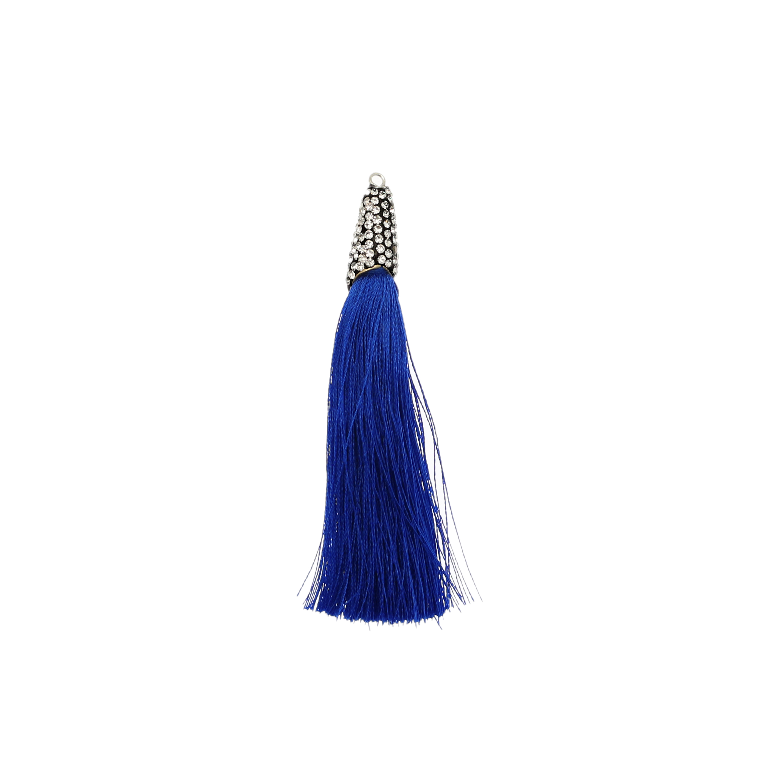 Nappina in poliestere con coppetta ricoperta di strass, con anellino, lunghezza totale 8 cm., colore Blu Elettrico