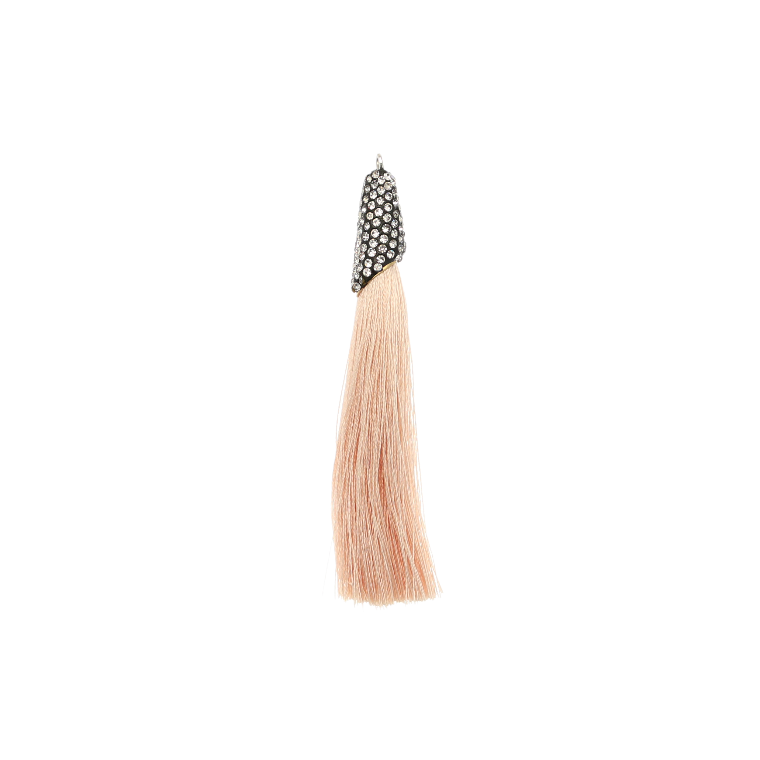 Nappina in poliestere con coppetta ricoperta di strass, con anellino, lunghezza totale 8 cm., colore Beige Rosato