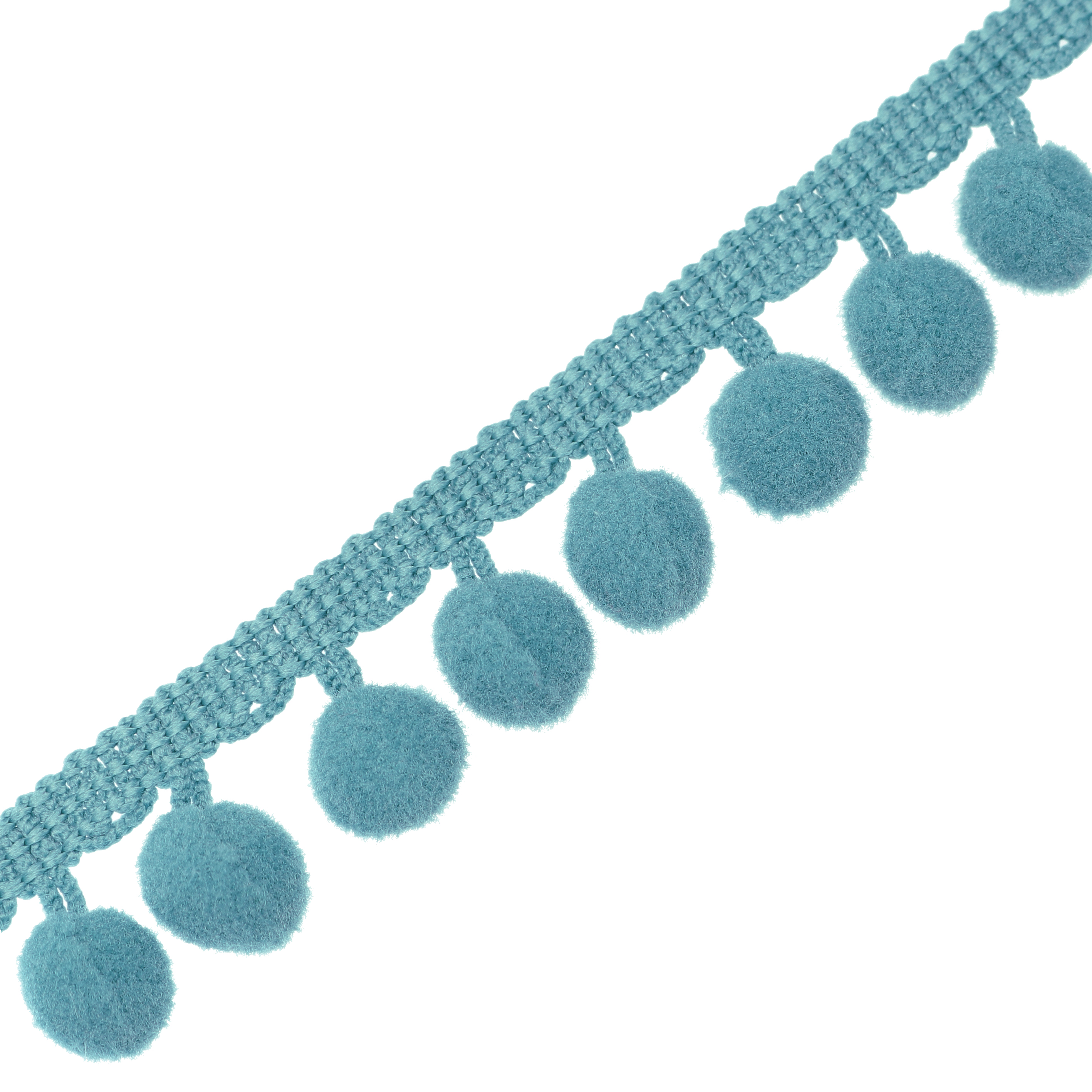 Passamaneria con pon pon (diametro 8 mm.), alta 2 cm., colore AZZURRO SCURO (Confezione da 50 cm)