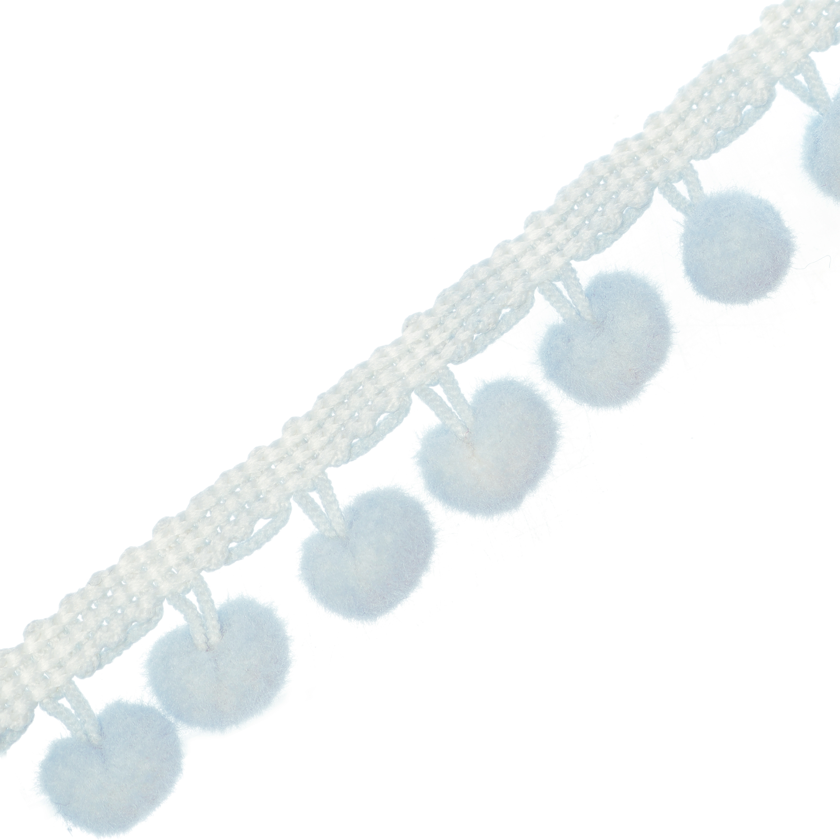 Passamaneria con pon pon (diametro 8 mm.), alta 2 cm., colore AZZURRO PASTELLO (Confezione da 50 cm)