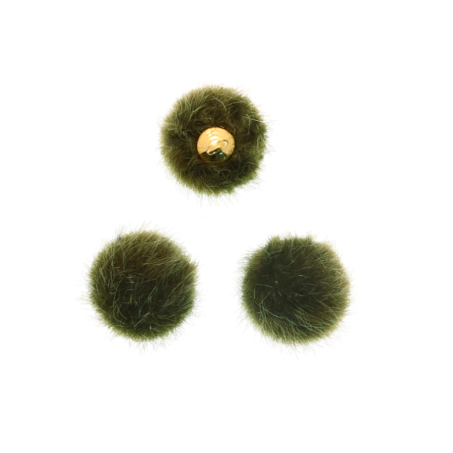 Pon Pon, in lapin sintetico, tondo, diametro 16 mm., colore VERDE OLIVA SCURO
