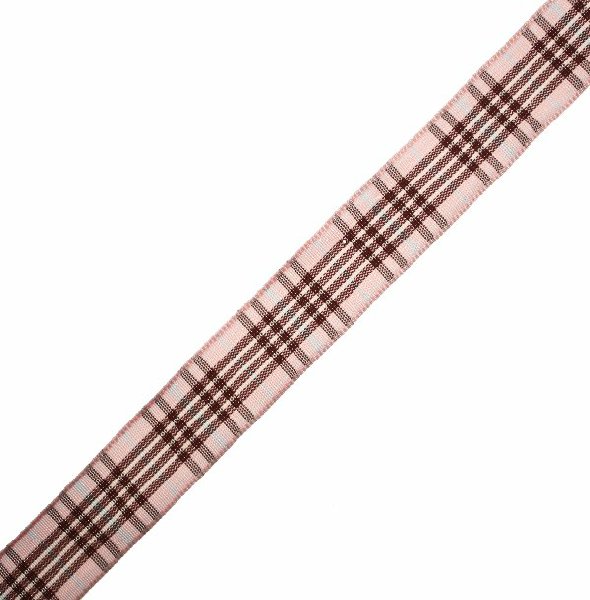 Nastro sintetico scozzese, alto 15 mm., colore MARRONEROSAAZZURRO