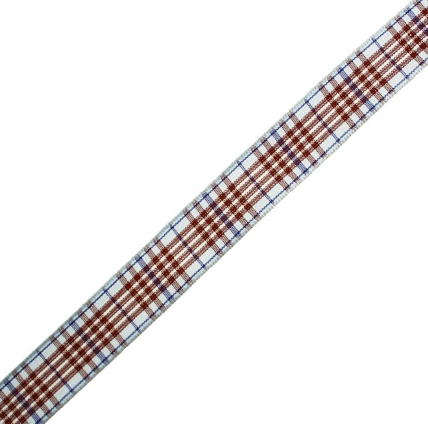 Nastro sintetico scozzese, alto 15 mm., colore MARRONEAZZURROBLU