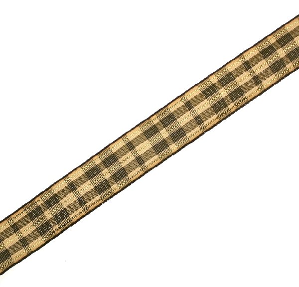Nastro sintetico scozzese, alto 15 mm., colore VERDEBEIGEORO