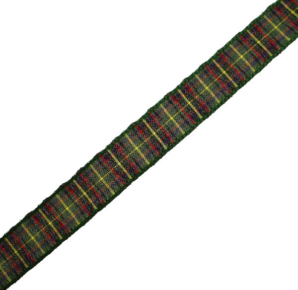 Nastro sintetico scozzese, alto 15 mm., colore VERDEROSSOBLUGIALLO