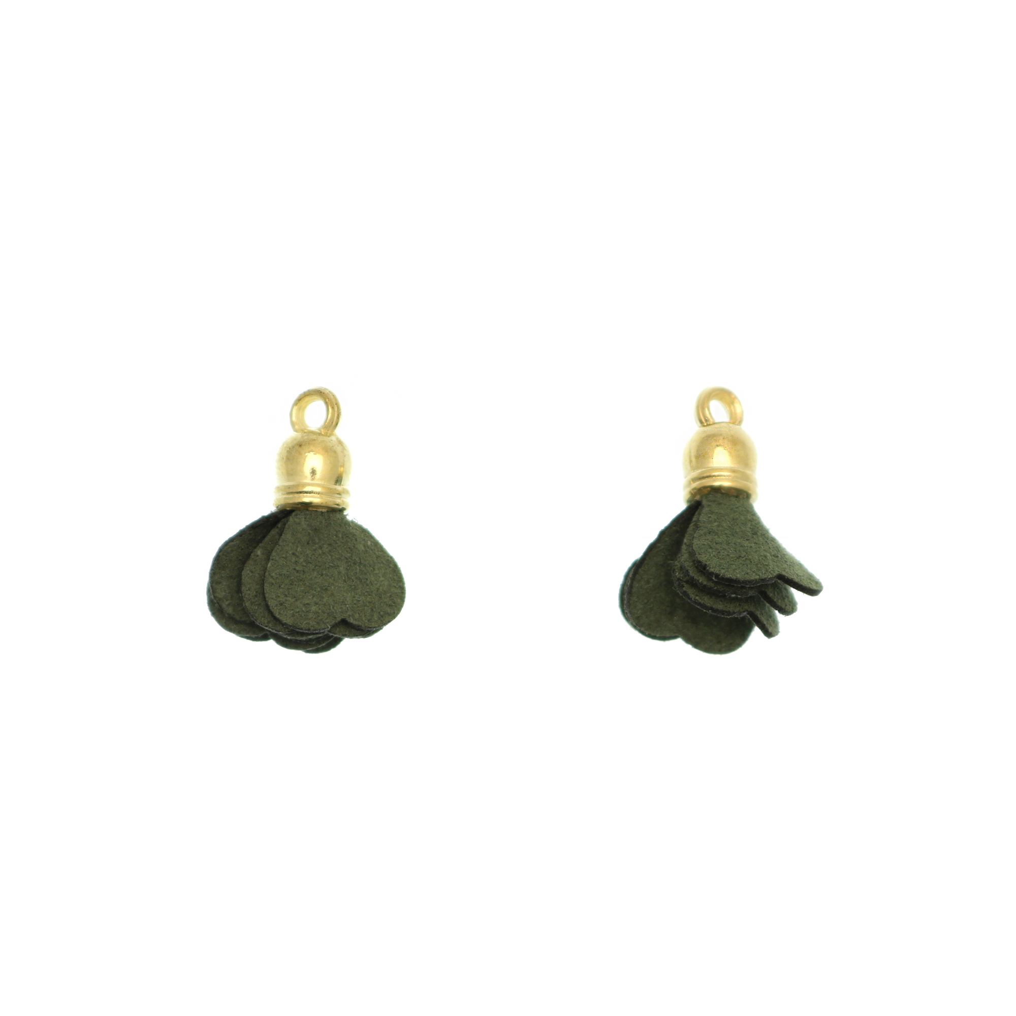 Nappina a fiore in alcantara, 14x23 mm, colore VERDE SCURO, base oro lucido