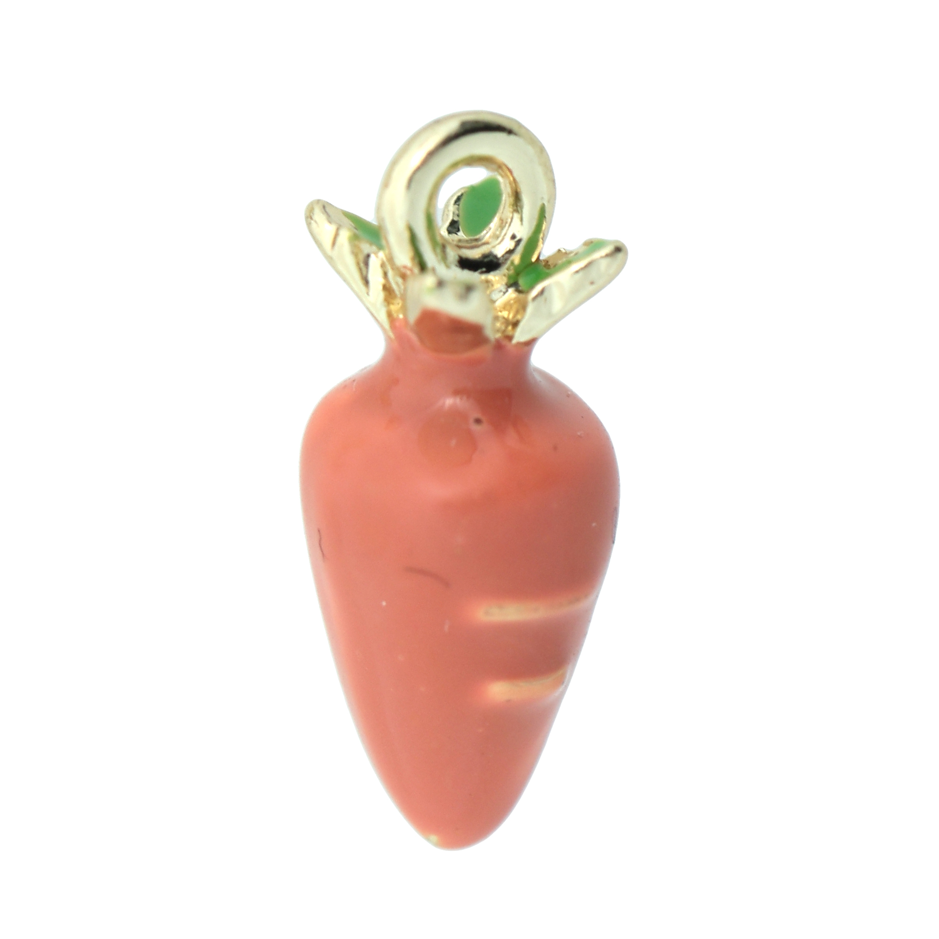 Ciondolo a forma di Carota Smaltata, 6x14 mm., base Oro Lucido