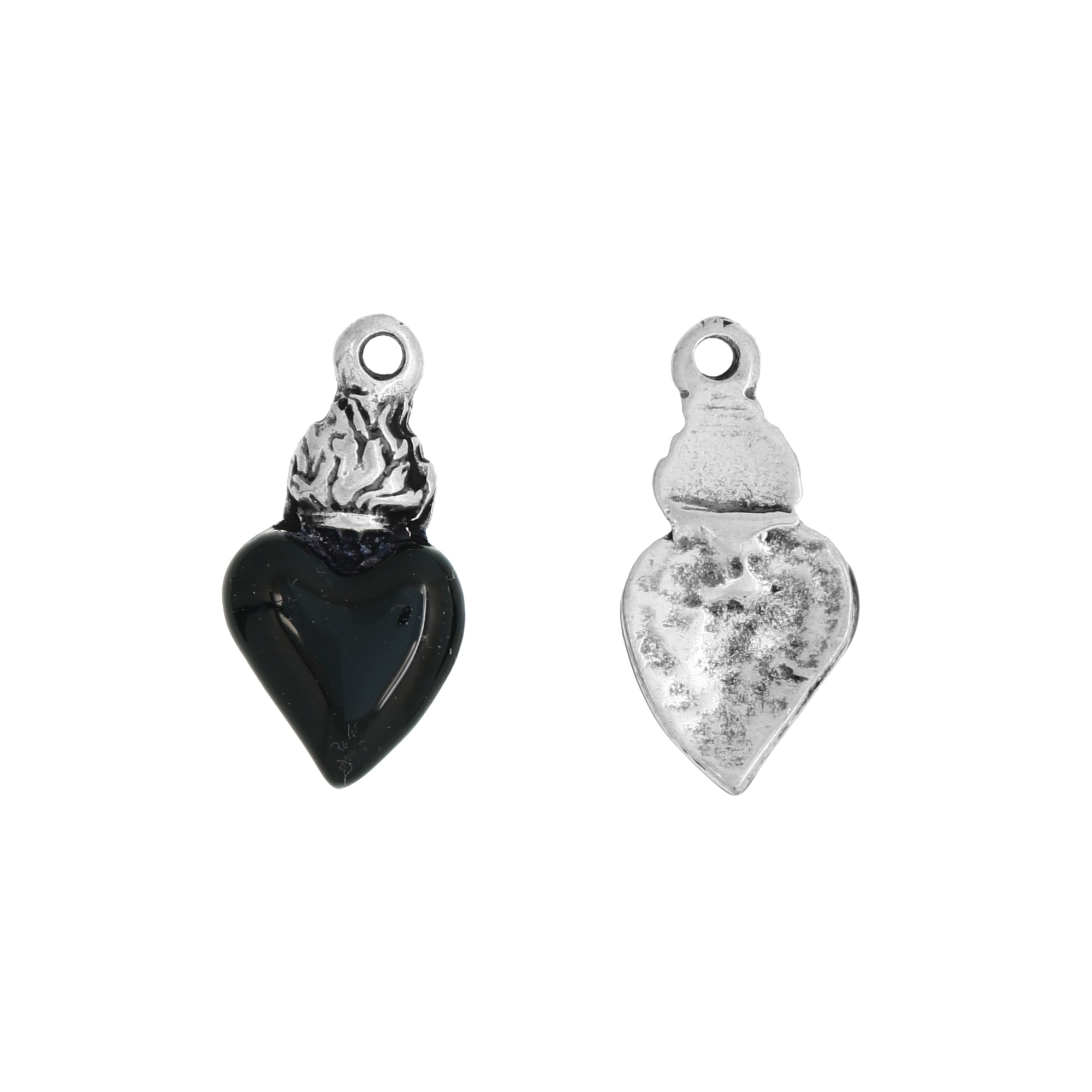 Ciondolo Cuore con Fiamma, 10x21mm., colore Nero