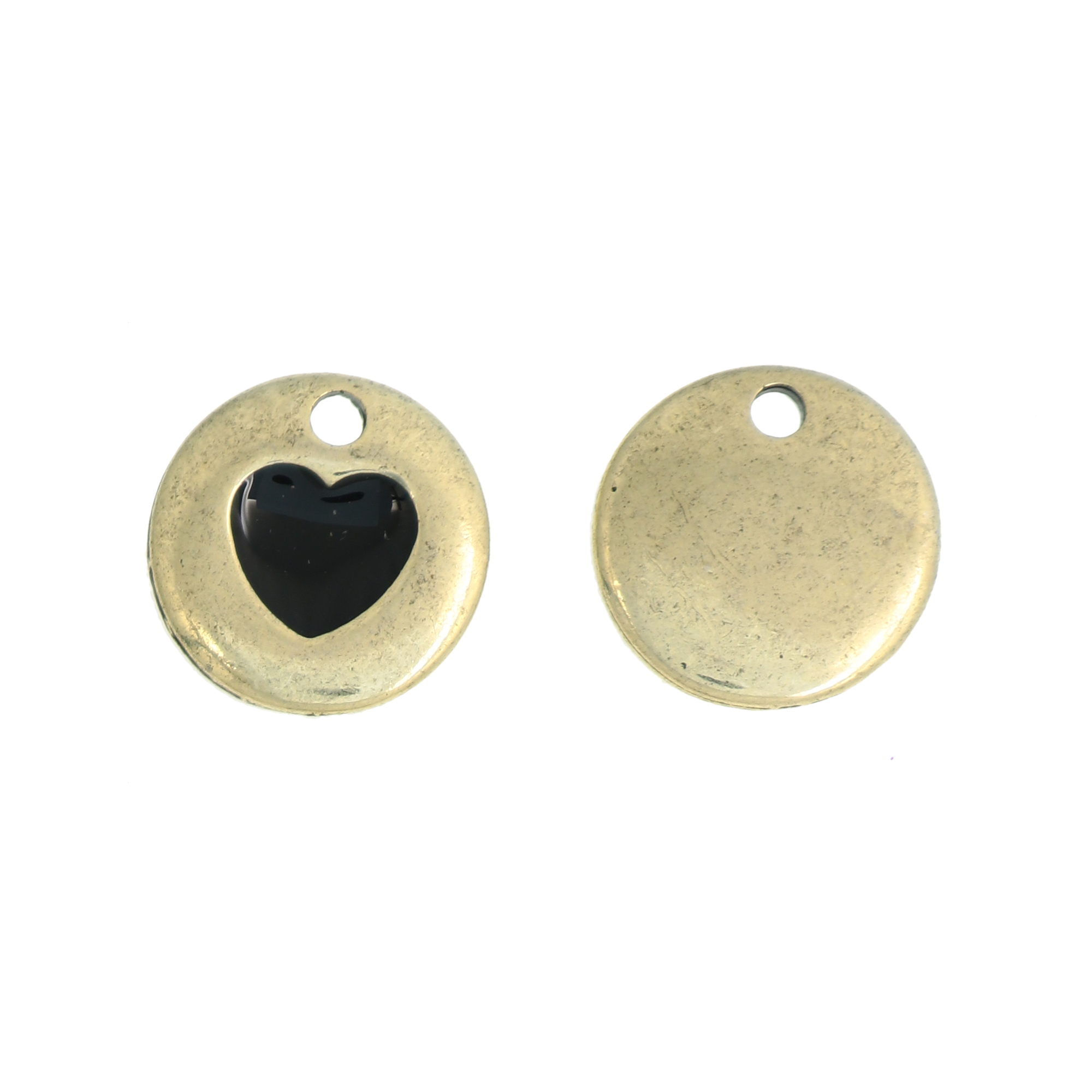 Ciondolo Tondo con smaltato a cuore, 15mm., colore Nero