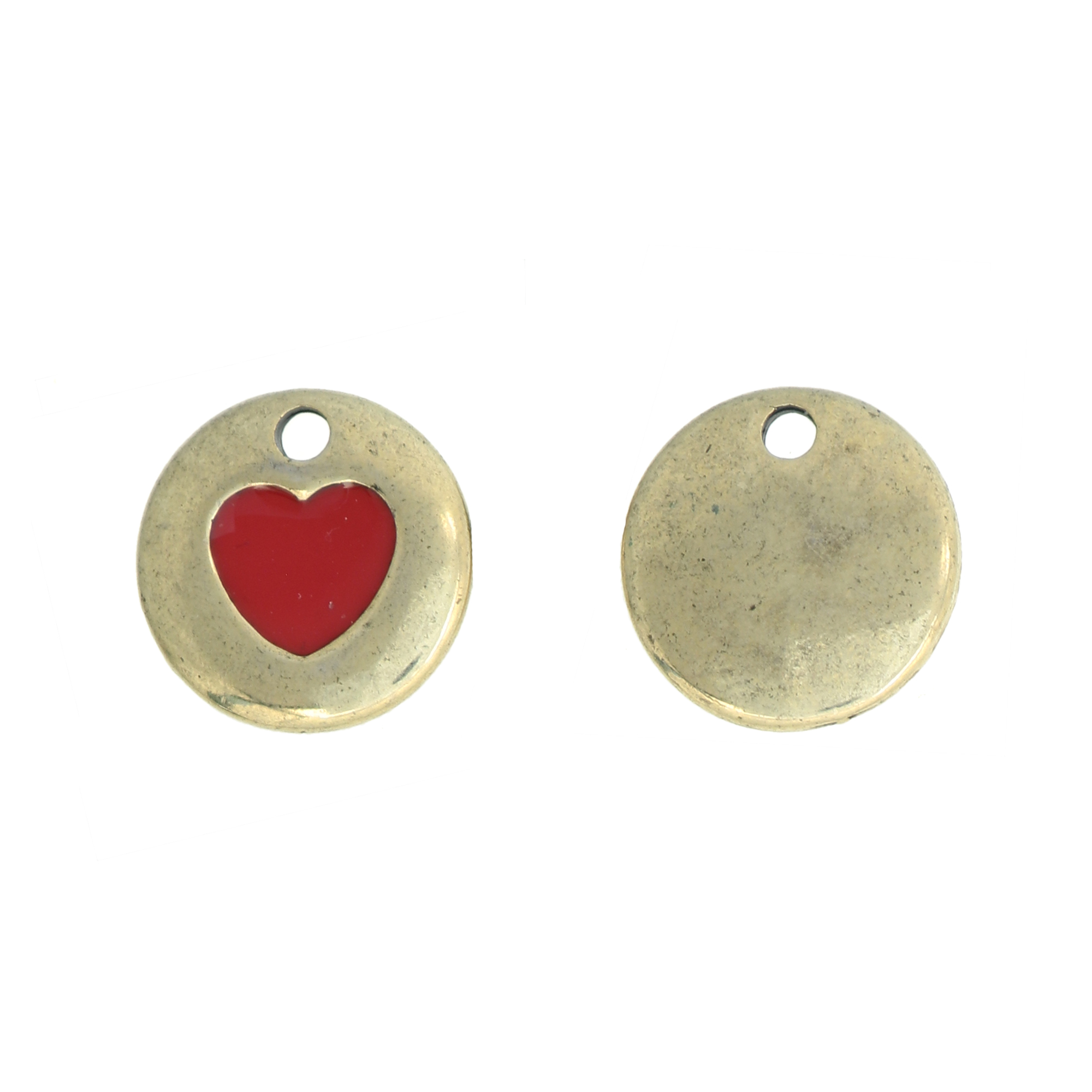 Ciondolo Tondo con smaltato a cuore, 15mm., colore Rosso