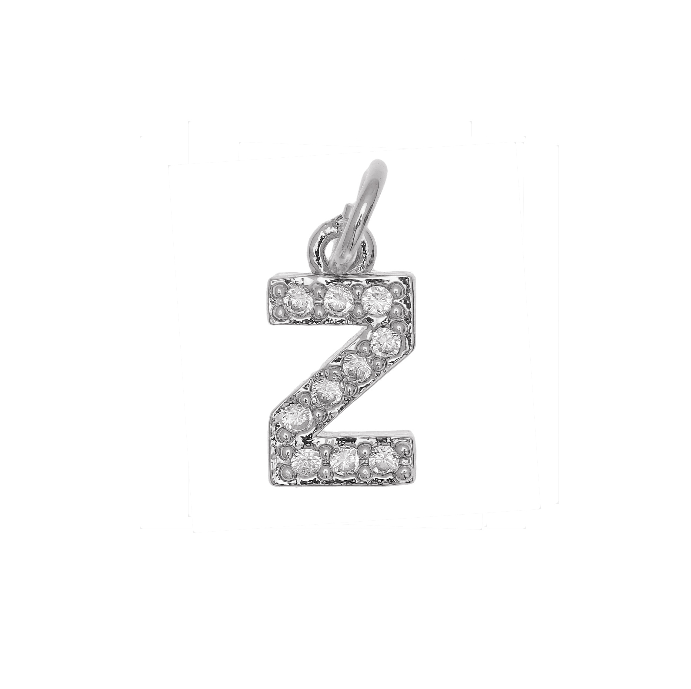 Ciondolo a forma di lettera "Z", 9x5 mm., strass colore Crystal, base colore Argento Rodio