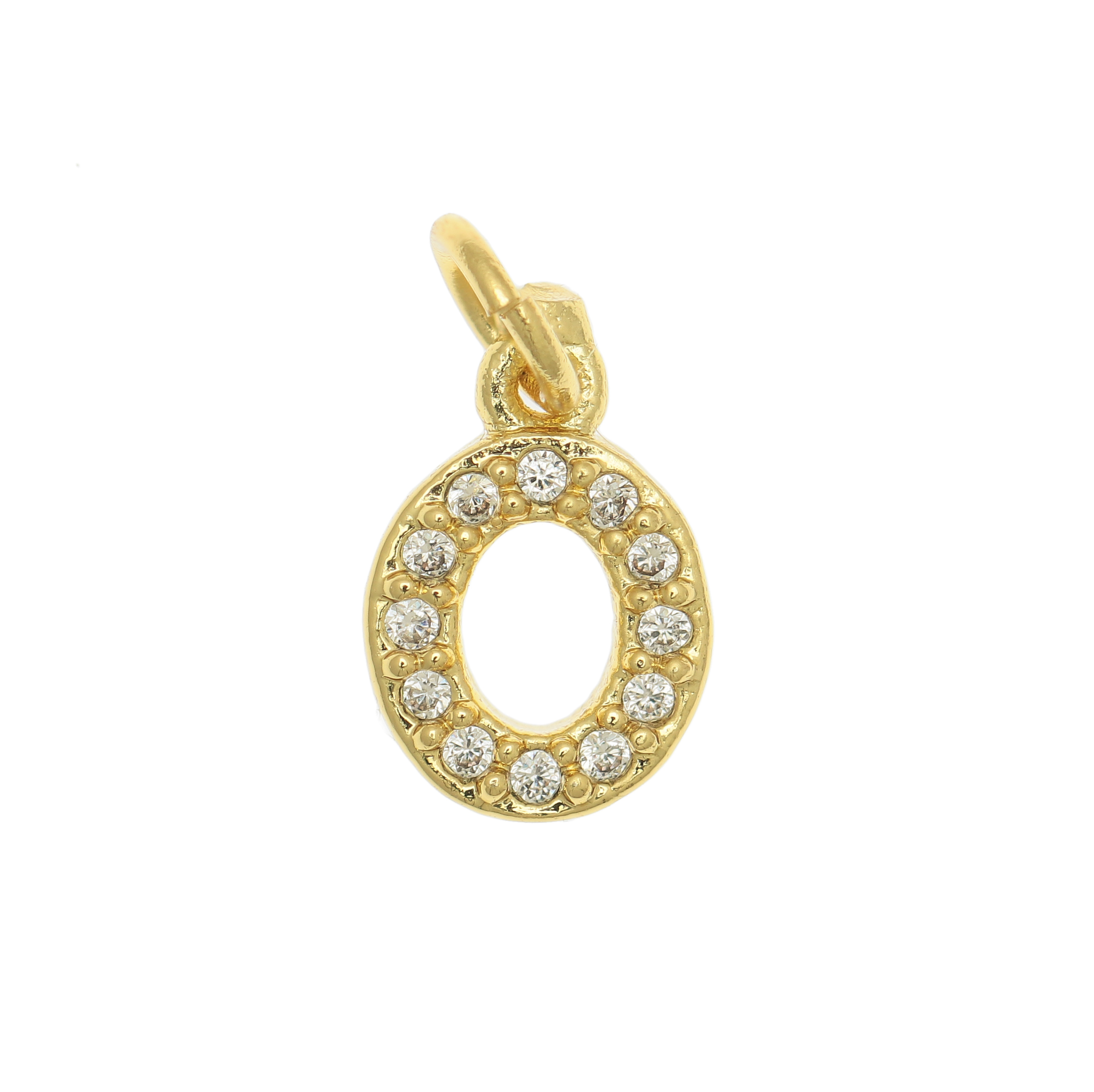 Ciondolo a forma di lettera "O", 9x5 mm., strass colore Crsytal, base colore Oro Lucido