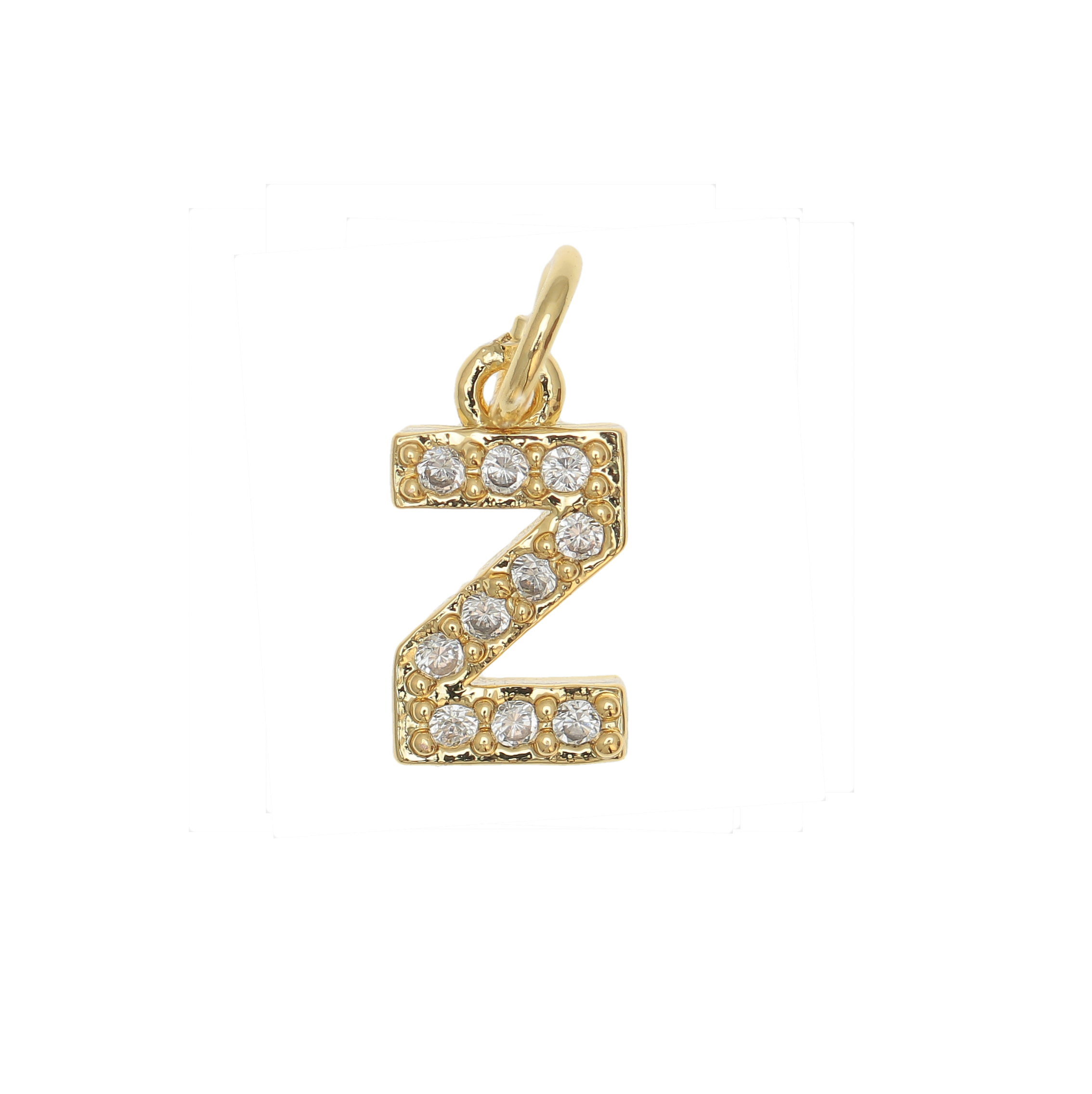 Ciondolo a forma di lettera "Z", 9x5 mm., strass colore Crsytal, base colore Oro Lucido