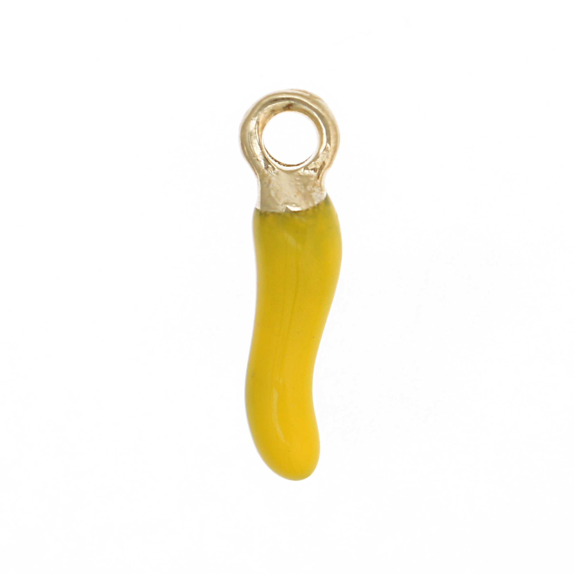 Ciondolo a forma di cornetto, smaltato, 16x4 mm., colore smalto Giallo