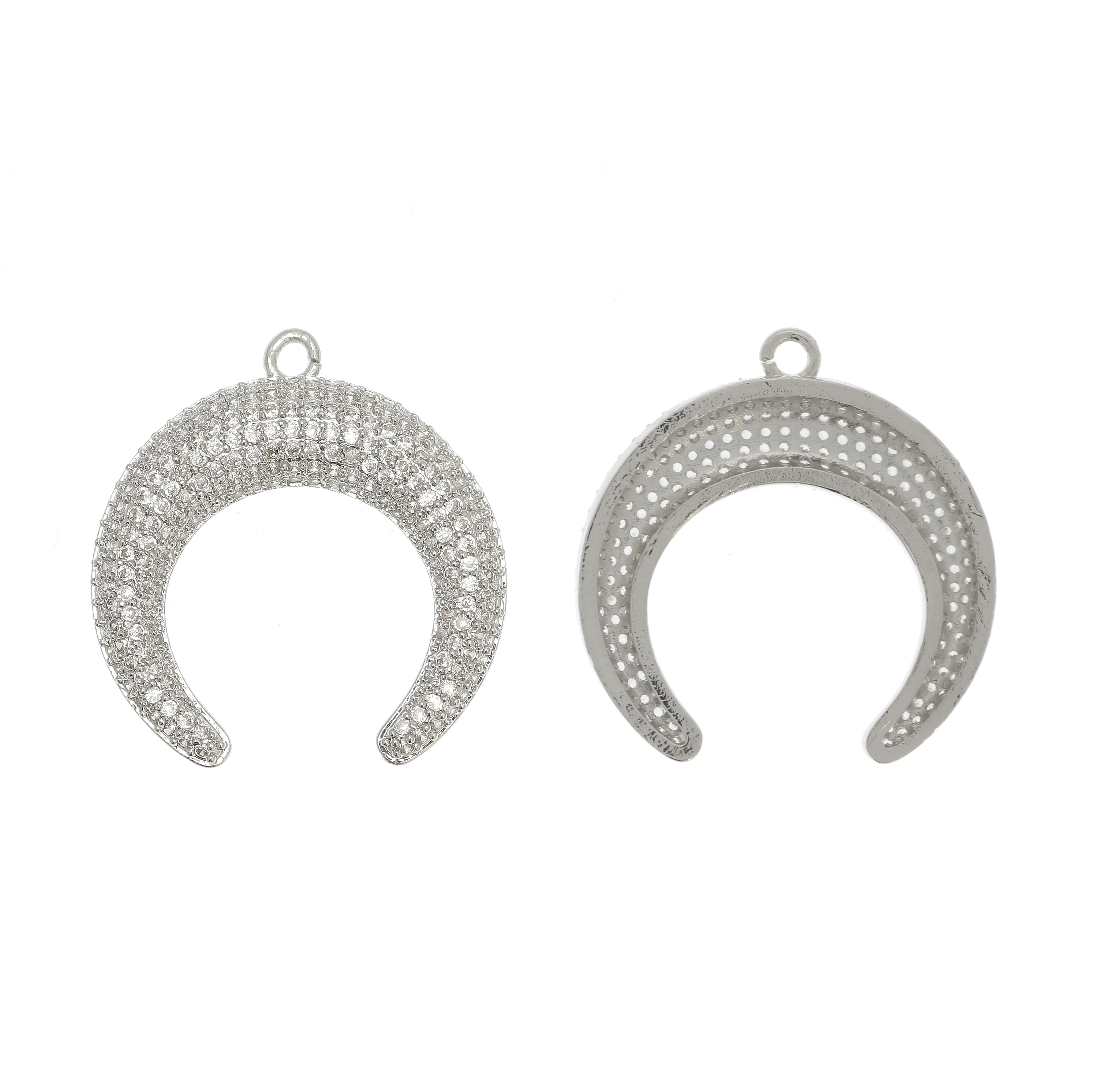 Ciondolo a forma di mezzaluna, con strass Crystal, 29x30 mm., base in metallo colore Argento Rodio