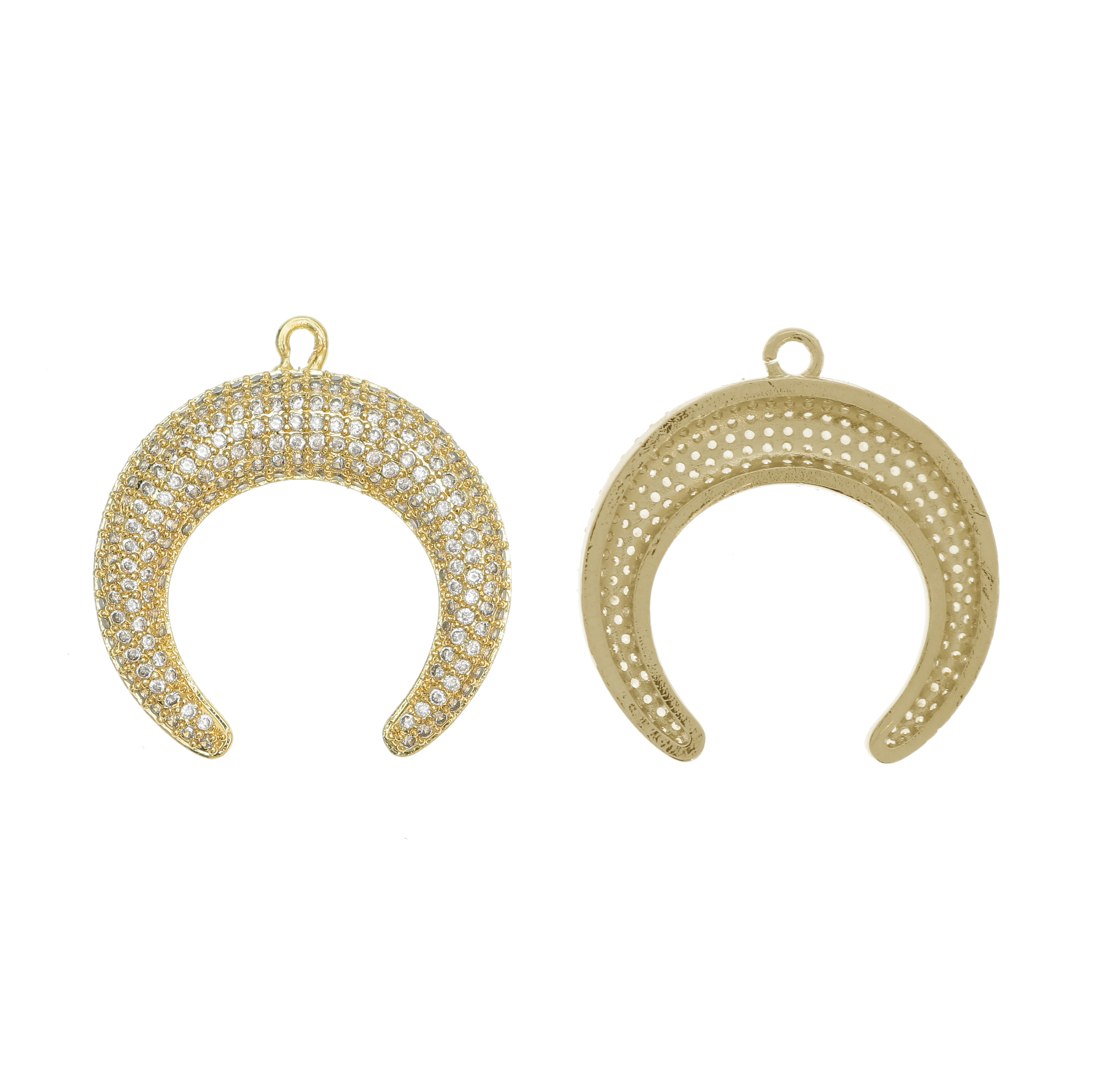 Ciondolo a forma di mezzaluna, con strass Crystal, 29x30 mm., base in metallo colore Oro Lucido