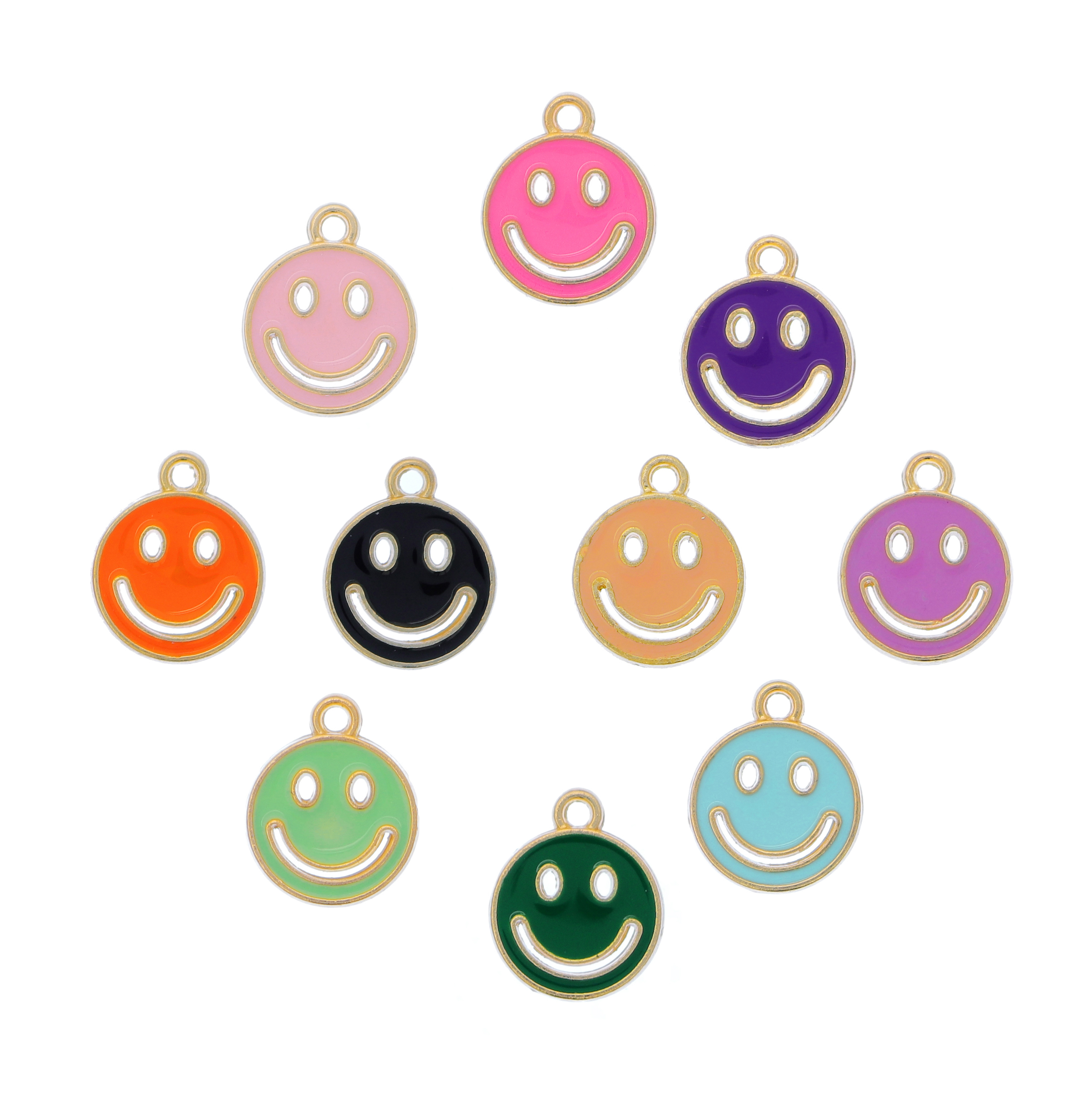Ciondolo smaltato Tondo con Smile, 14x12 mm