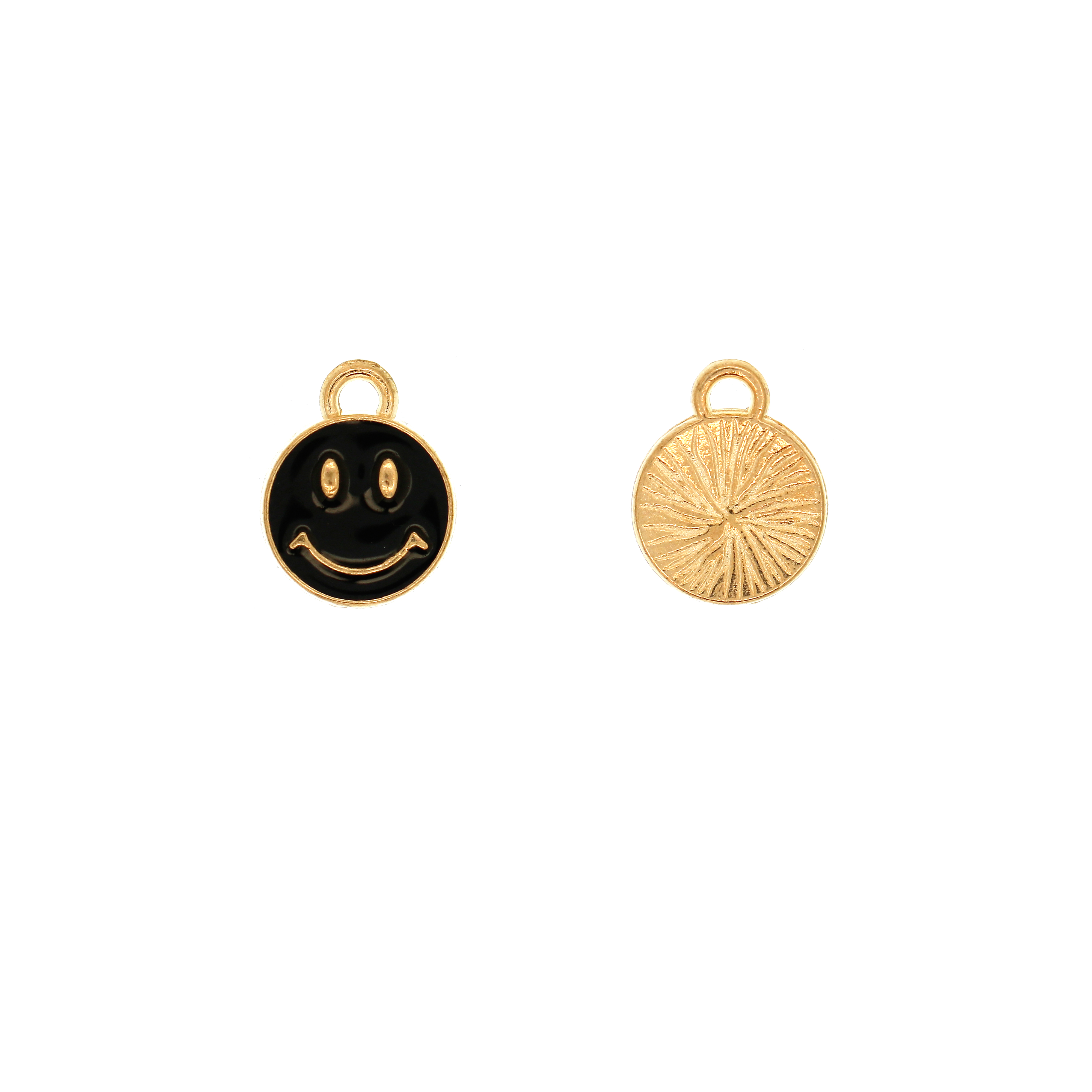 Ciondolo a forma di tondo con SMILE, 10x12 mm., colore Oro Lucido, colore smalto Nero