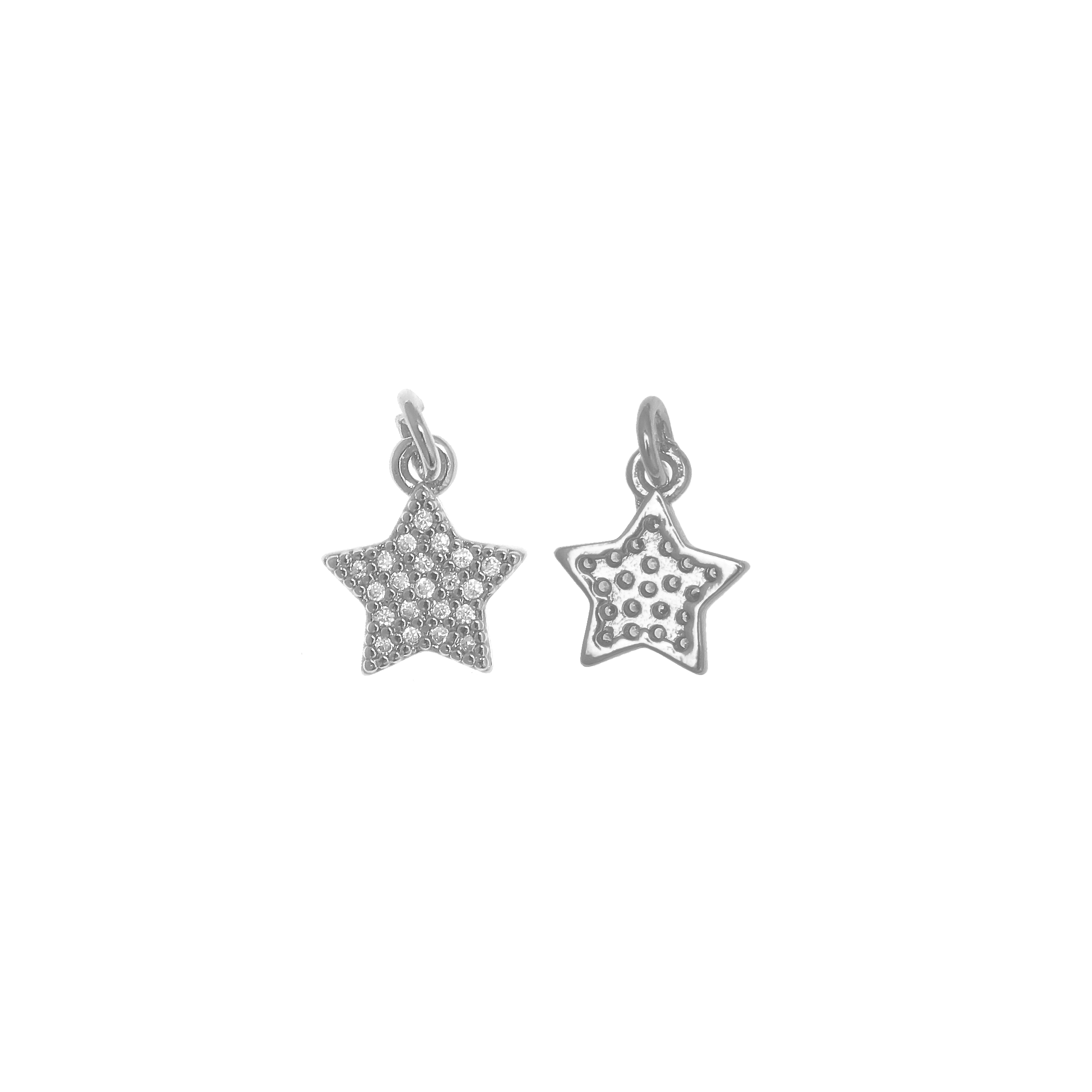 Ciondolo a forma di stella, con strass Crystal, 12x9 mm., base in metallo colore Argento Rodio