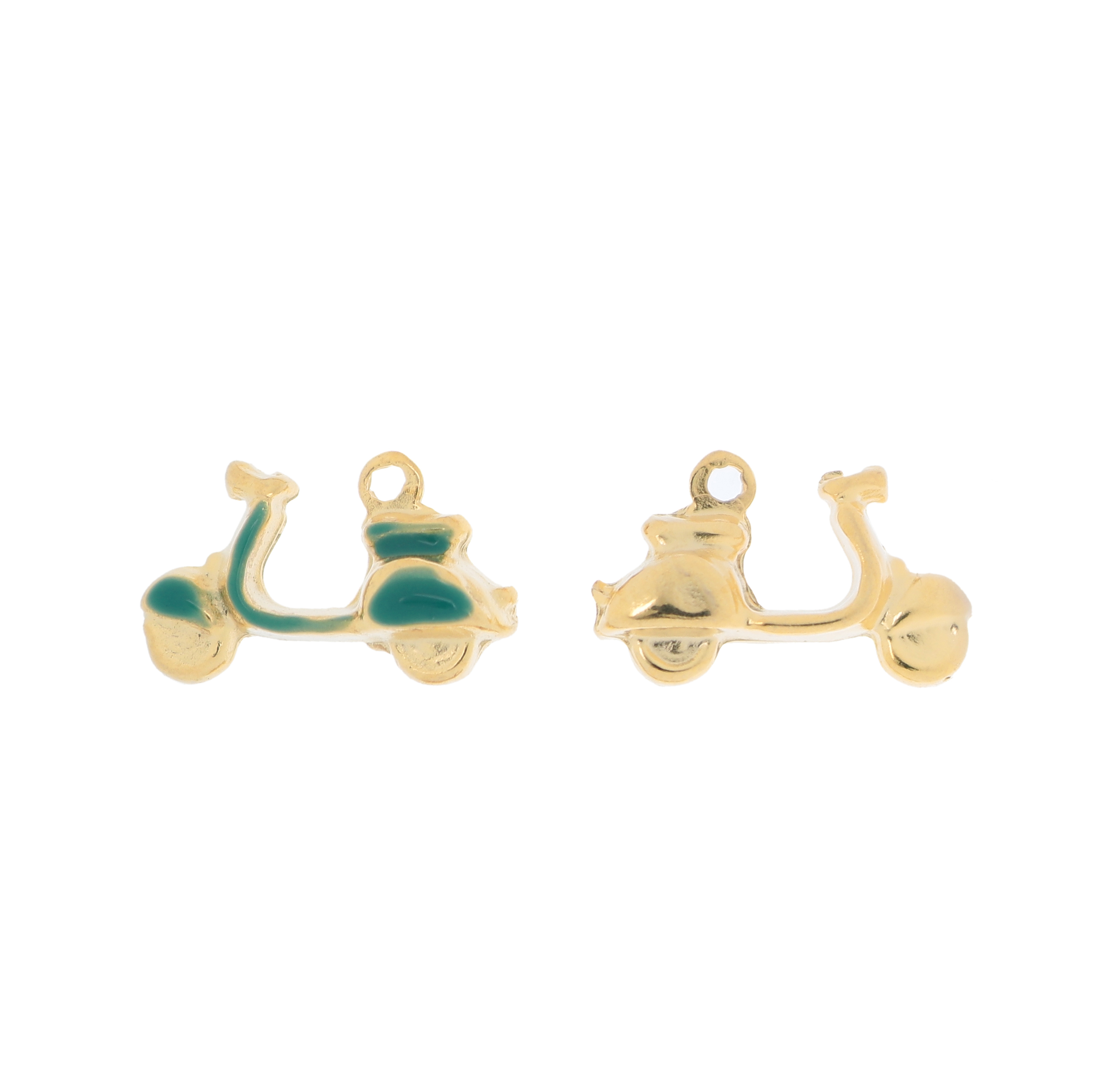 Ciondolo a forma di Vespa, 10x17, colore base Oro Lucido, smalto colore Petrolio