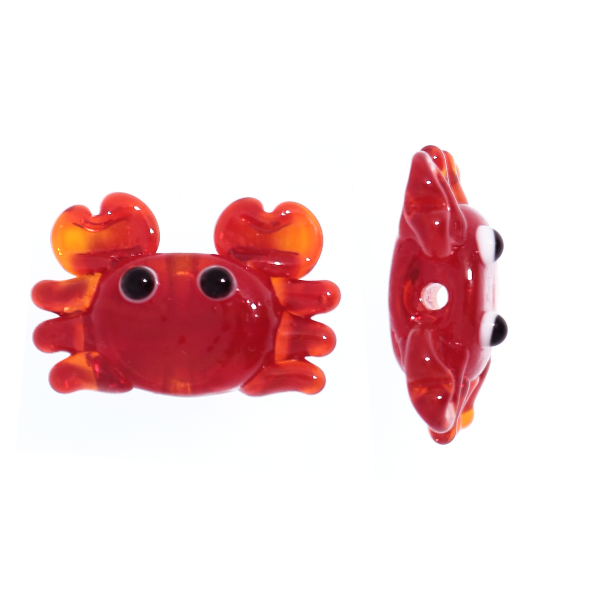 Granchio in vetro foro passante colore Rosso 22x15 mm.