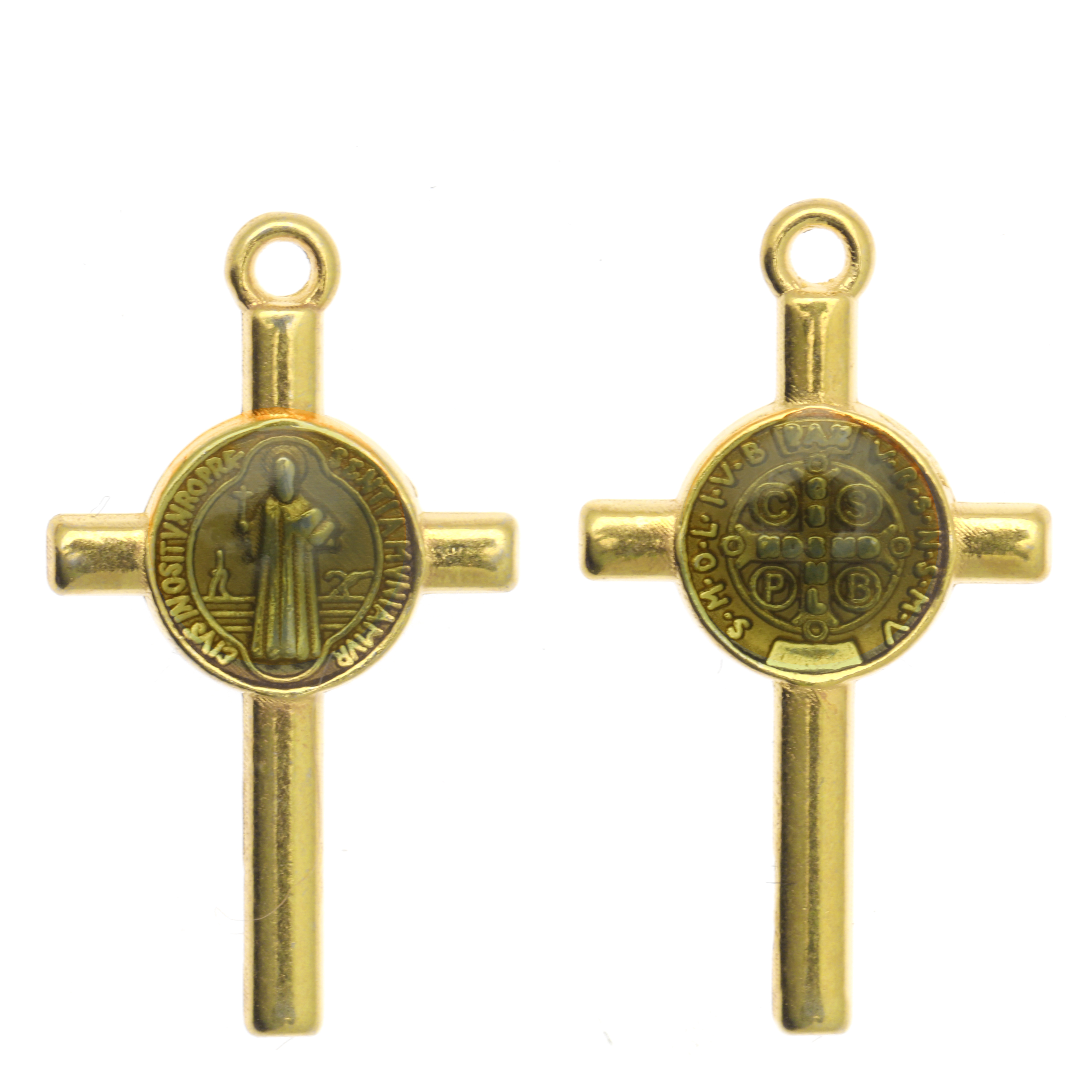 Ciondolo a forma di Croce con elemeno al centro, 13x23 mm., base Oro Lucido, colore smalto Grigio