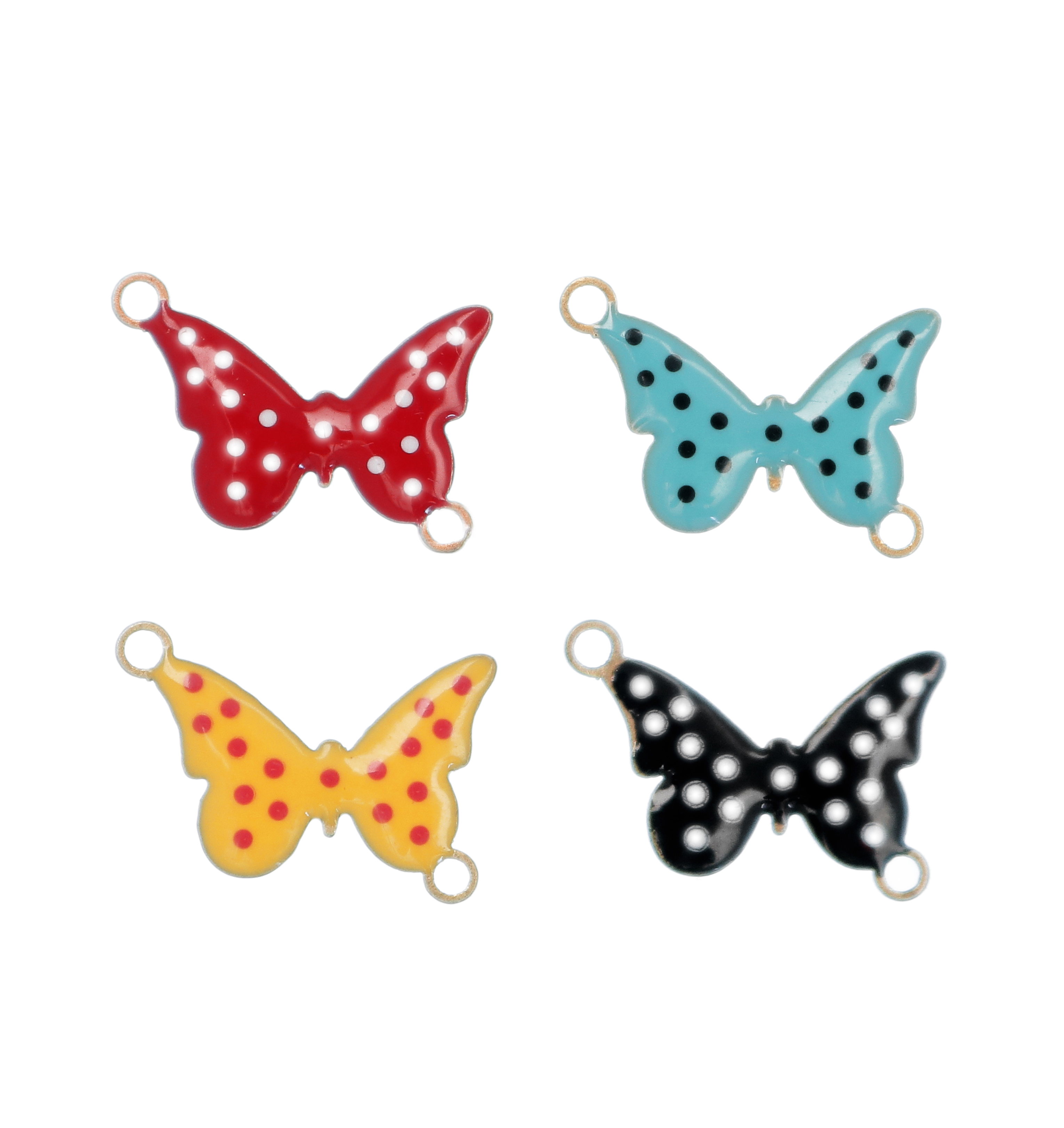 Elemento a due anelli, a forma di Farfalla, con pois, 12x15 mm.