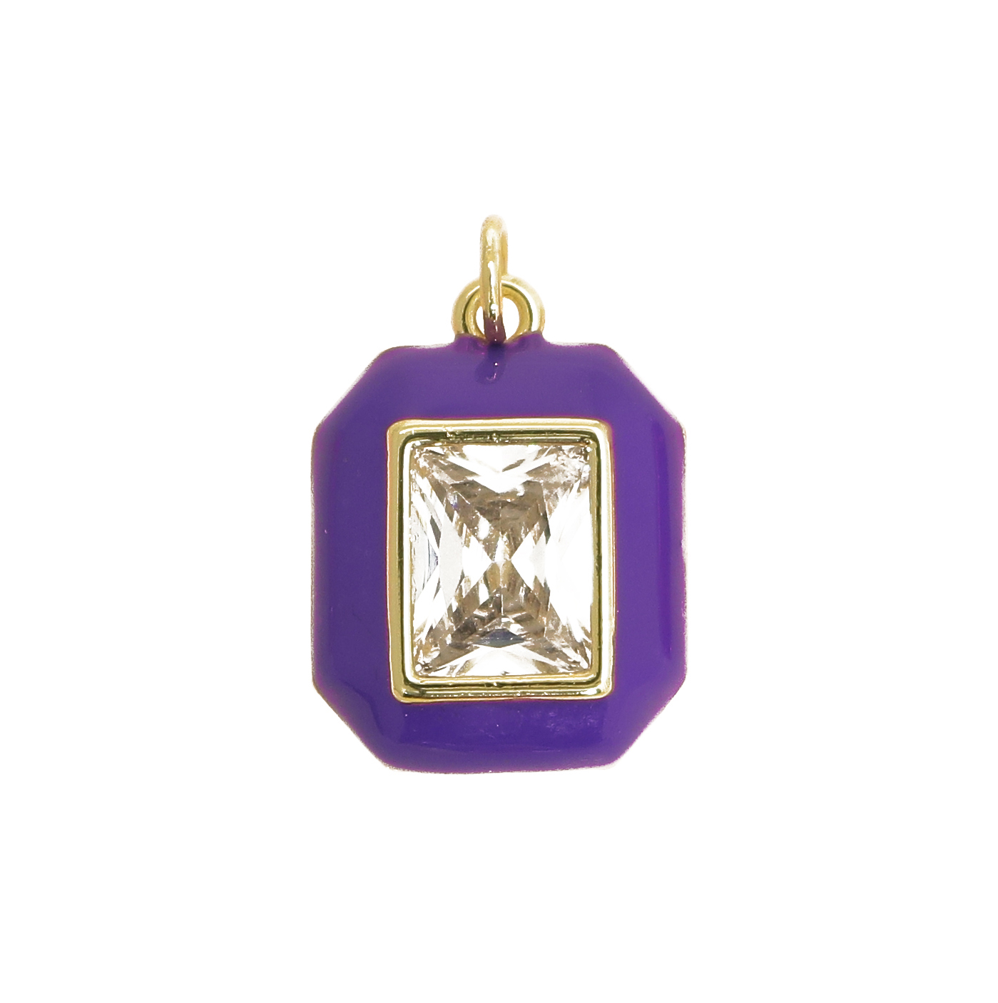 Ciondolo a forma Ottagonale, con bordo smaltato Viola e gemma Crystal, 20x15mm