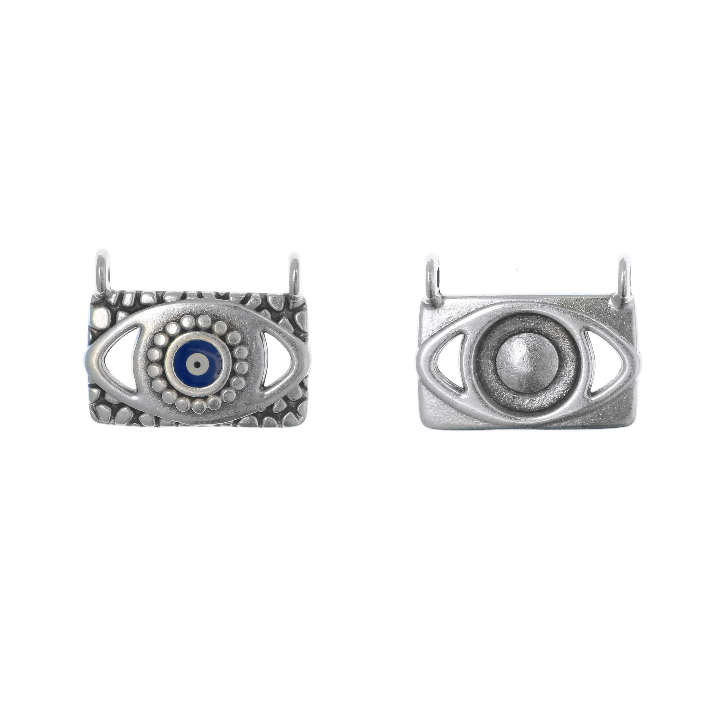 Ciondolo a forma Rettangolare, con doppio anello, 22x14mm smaltato con occhio 