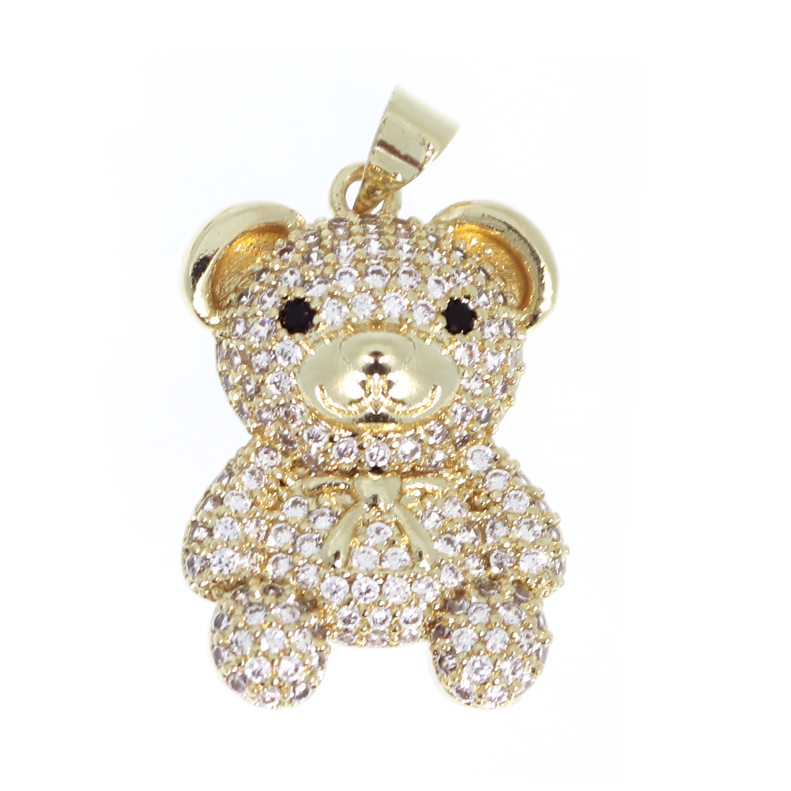 Ciondolo a forma di Orsetto con Fiocco, con strass colore Crystal, 18x25 mm.