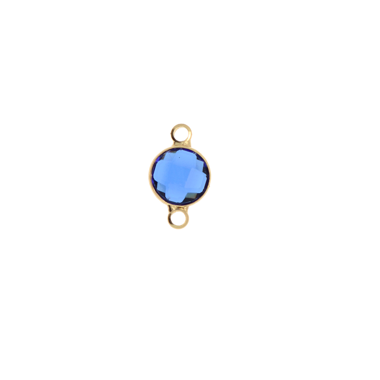 Elemento a due anelli, 14x8 mm., in colore Oro Lucido con pietra tonda centrale Capri Blue