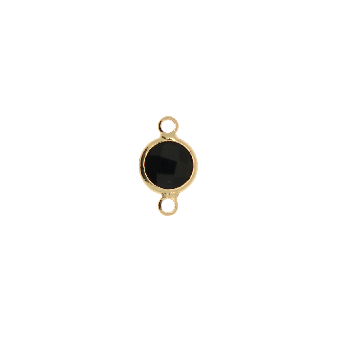 Elemento a due anelli, 14x8 mm., in colore Oro Lucido con pietra tonda centrale Jet