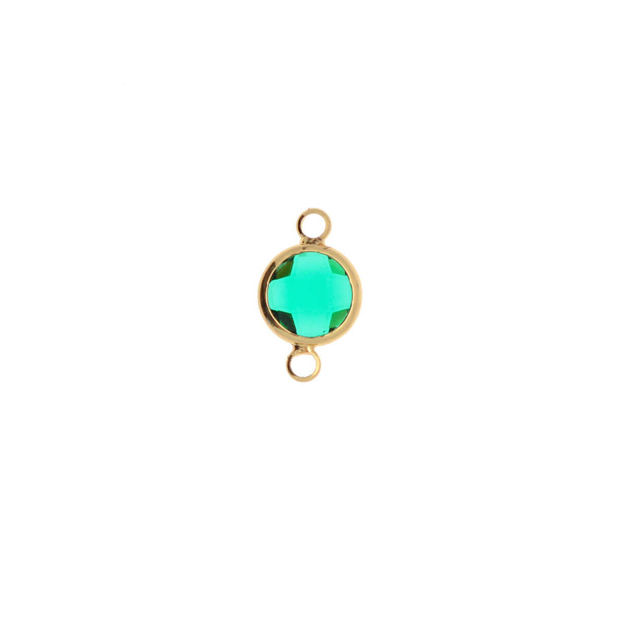 Elemento a due anelli, 14x8 mm., in colore Oro Lucido con pietra tonda centrale Emerald