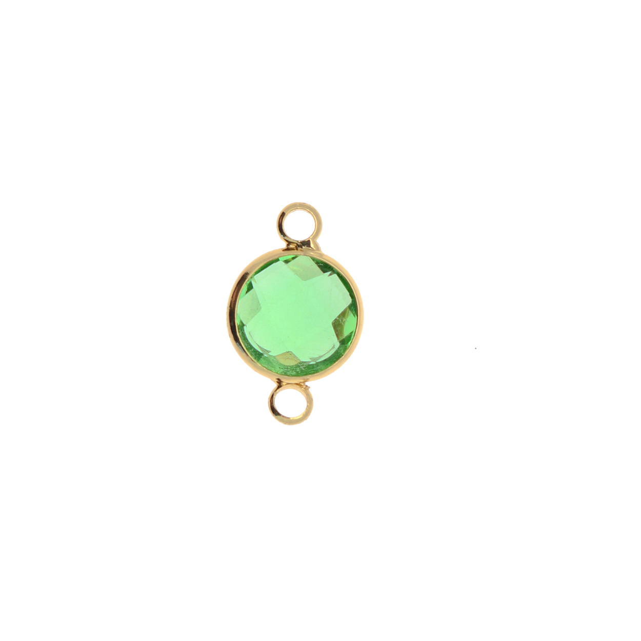 Elemento a due anelli, 17x11 mm., in colore Oro Lucido con pietra tonda centrale Peridot