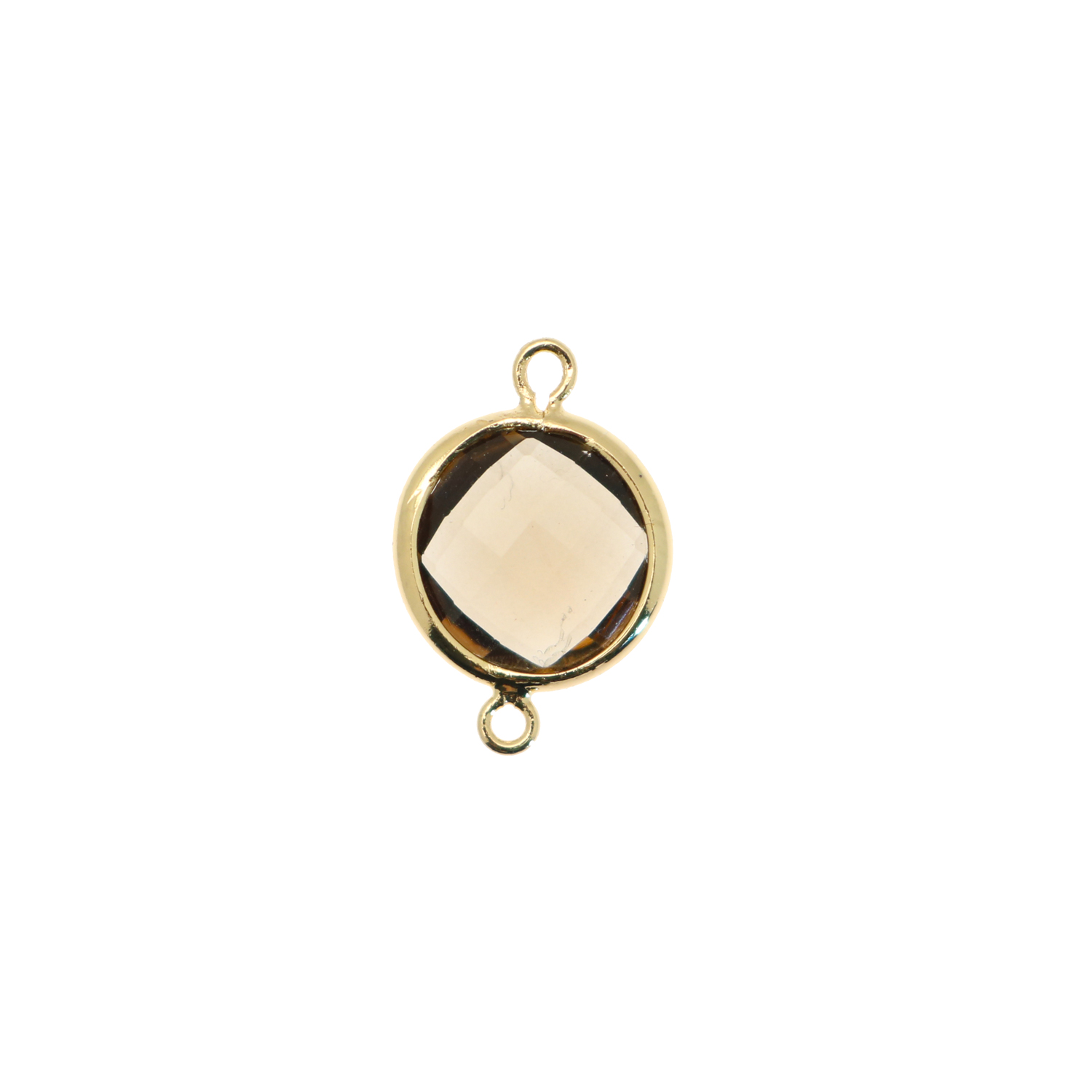 Elemento a due anelli, 17x11 mm., in colore Oro Lucido con pietra tonda centrale Smokey Quartz