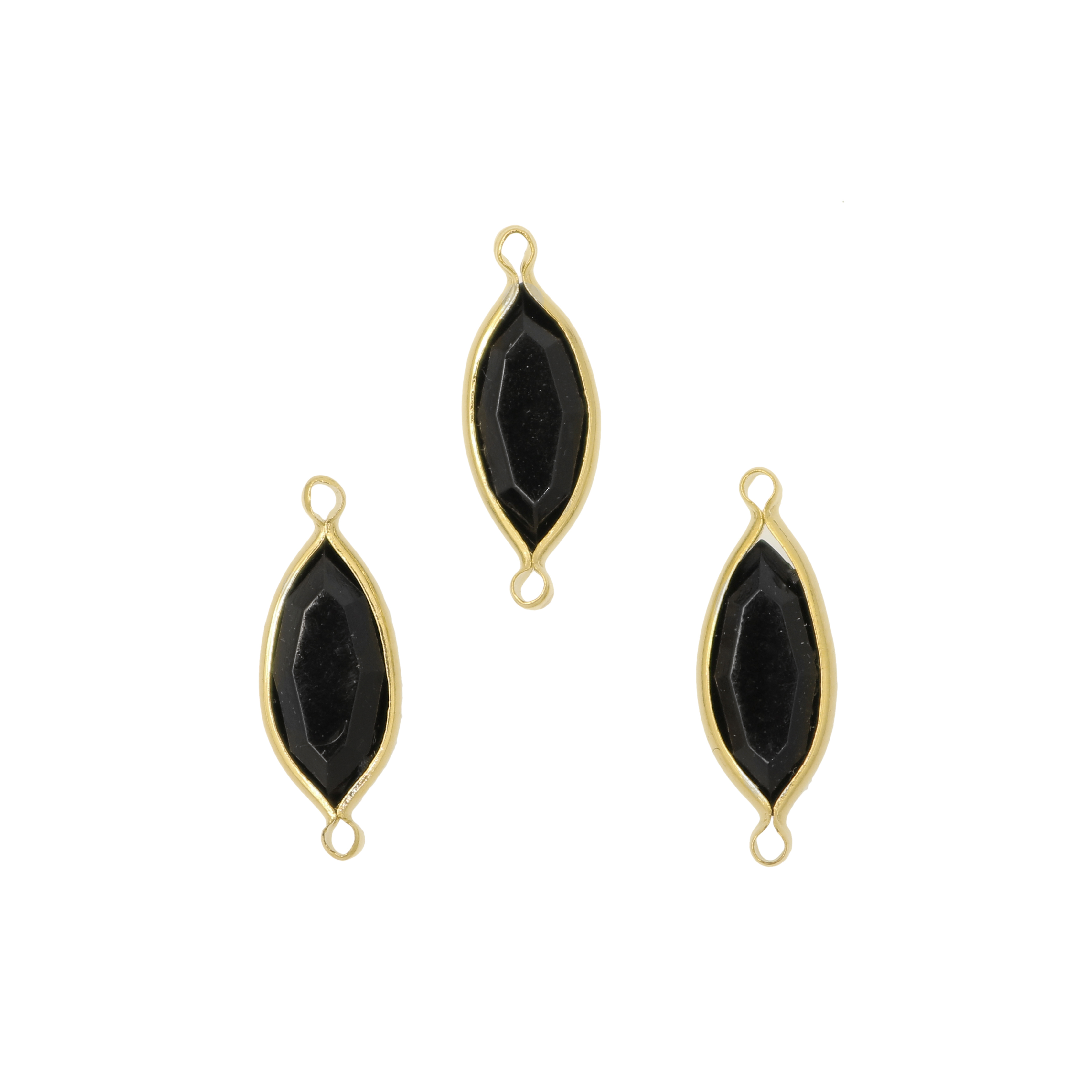 Elemento a due anelli, 20x7 mm., in colore Oro Lucido con pietra navetta Nero