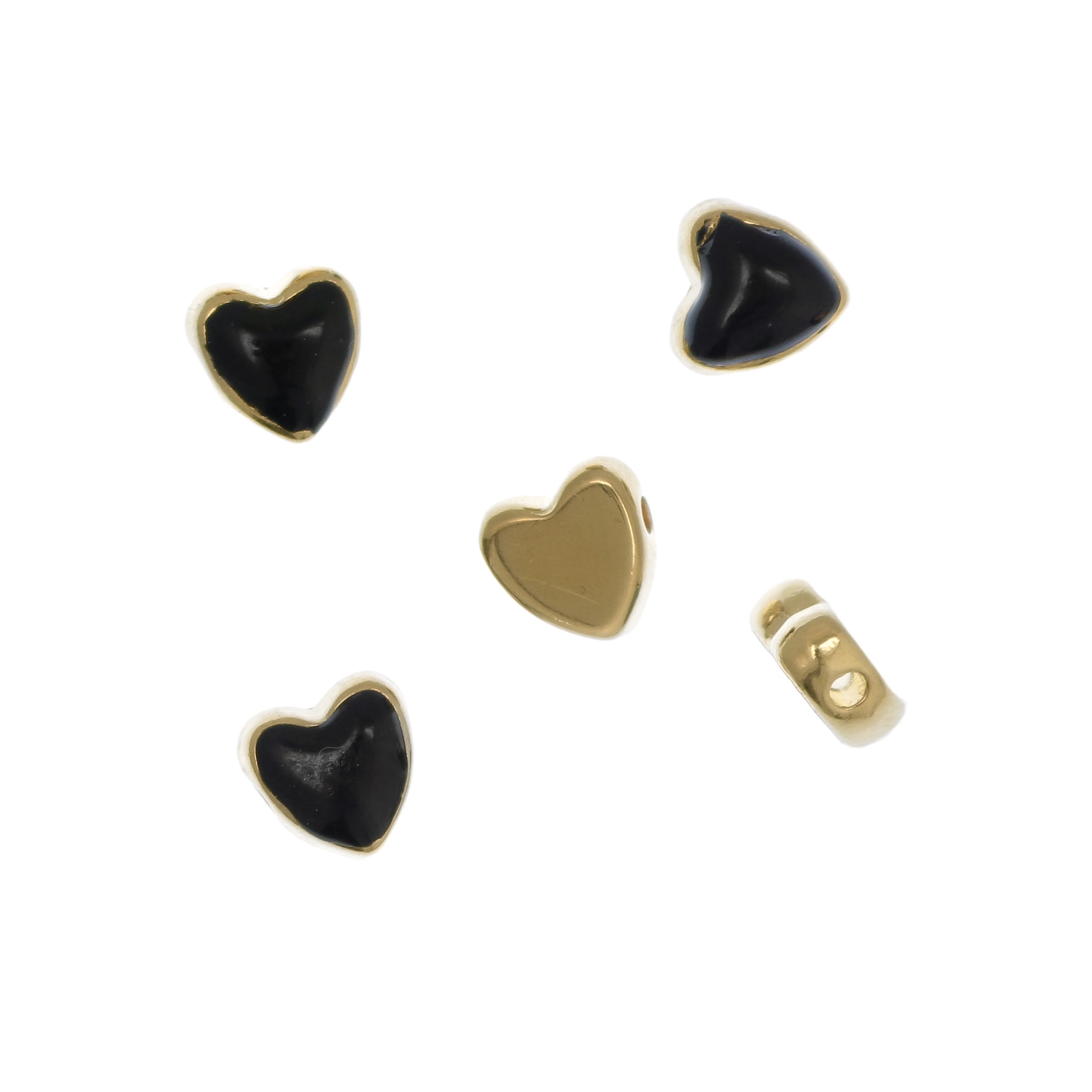 Distanziatore Cuore smaltato, 8x8 mm., base Oro Lucido, colore smalto Nero