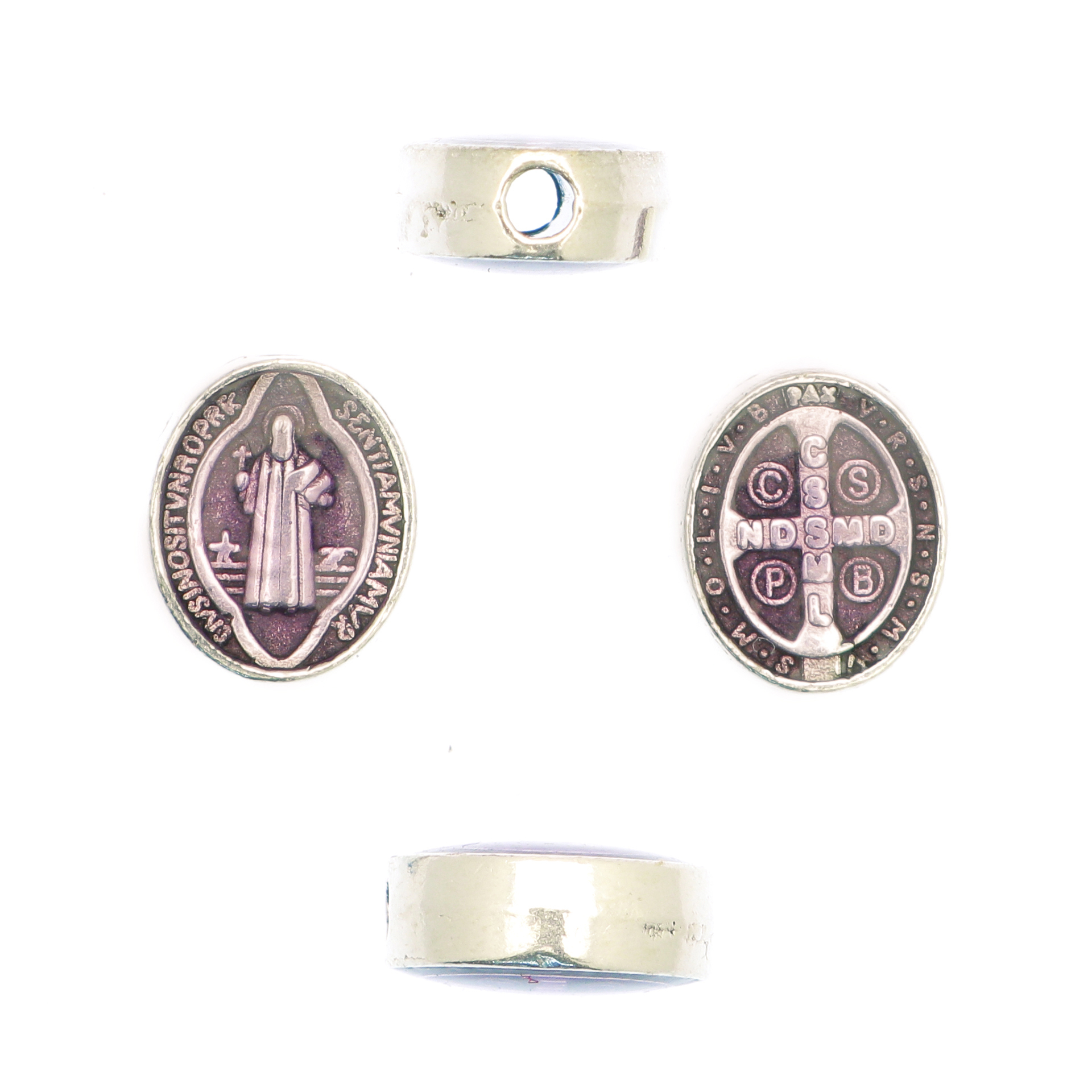 Distanziatore ovale con Santo, 8x10 mm., base Argento Anticato, colore smalto Viola Chiaro