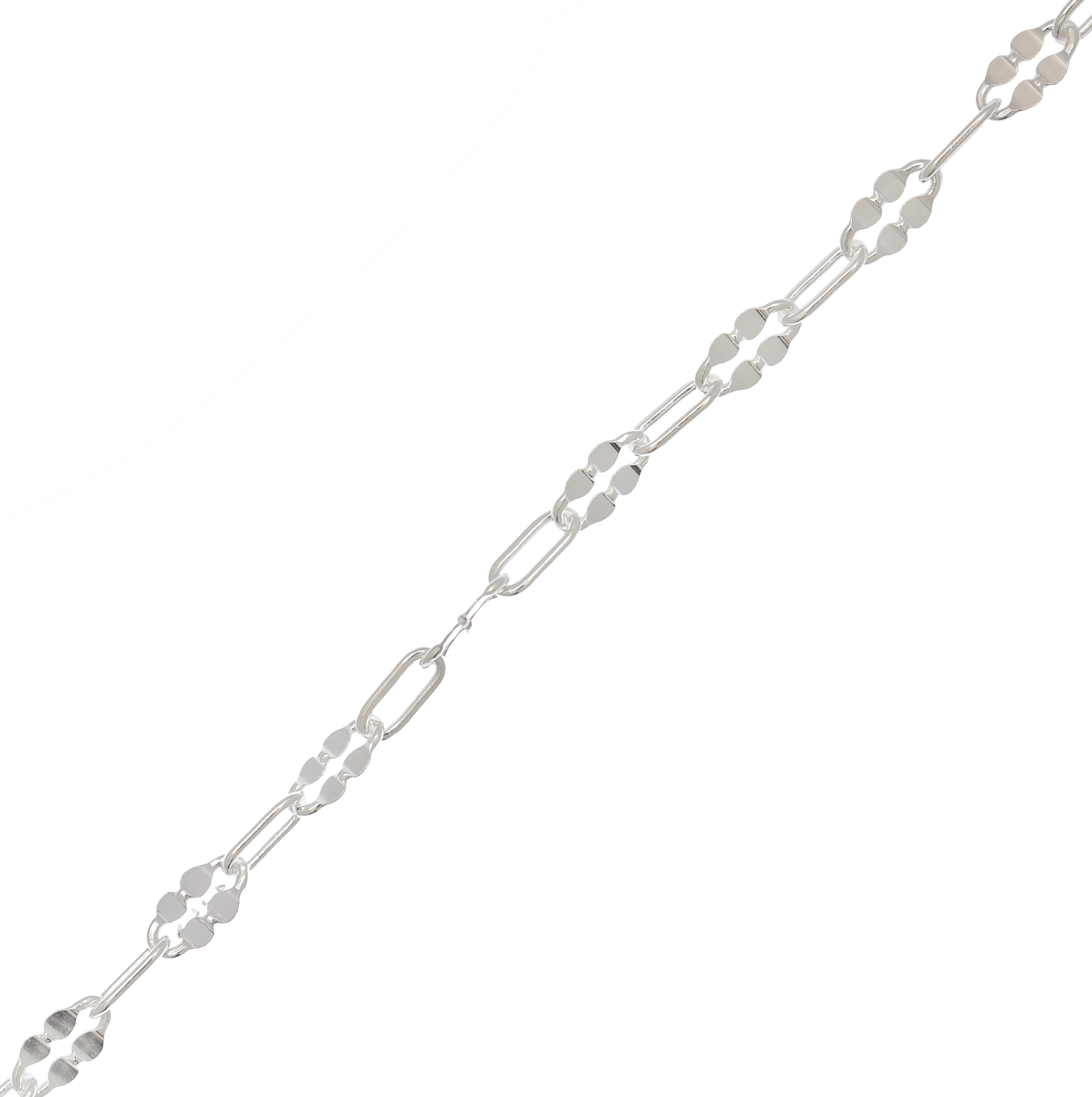 Catena alternata da elemento schiacciato a forma di Quadrifoglio e un anello ovale, in Argento925