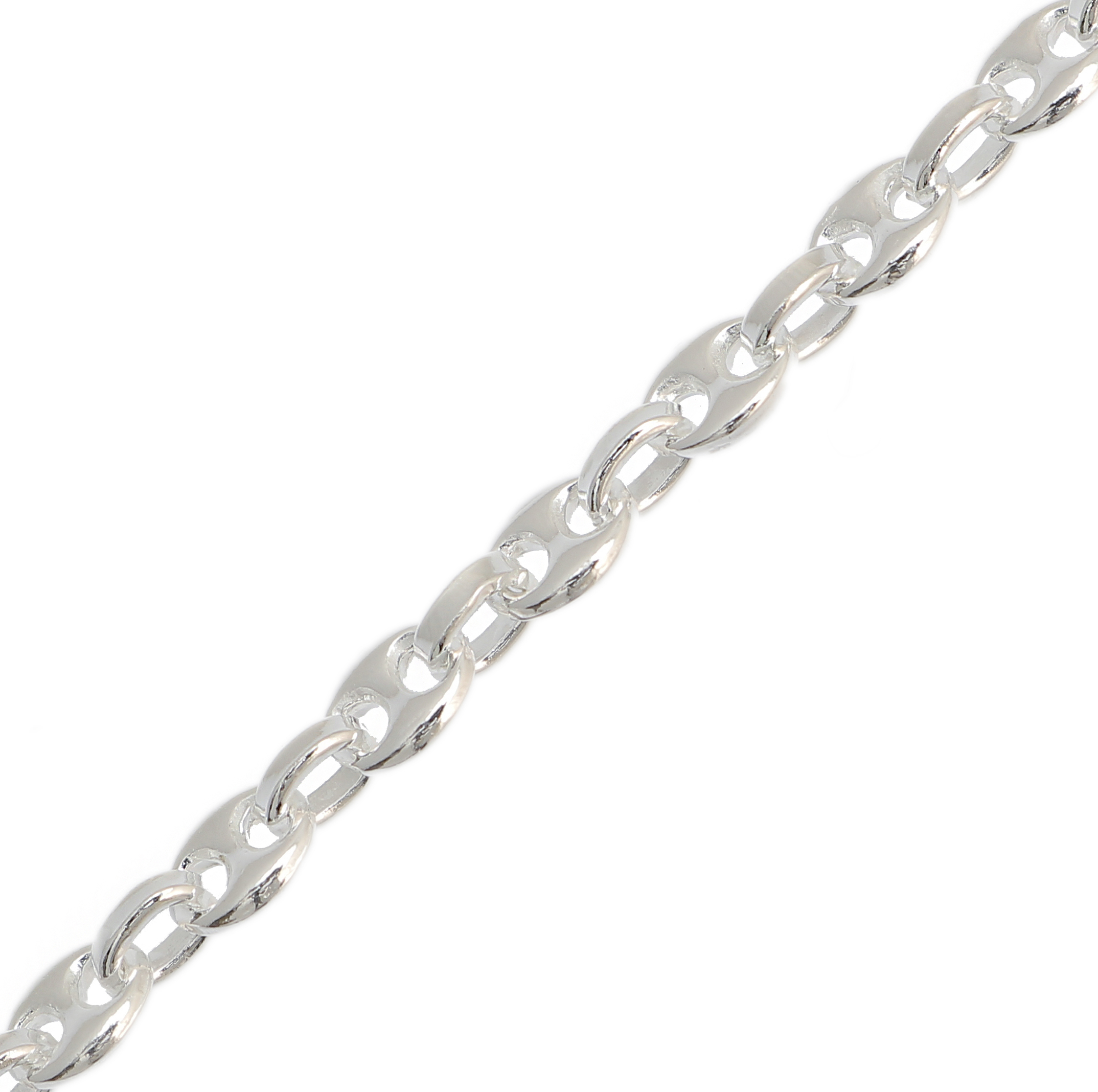 Catena composta da elementi marinari, 4,1x5,6 mm. in Argento 925