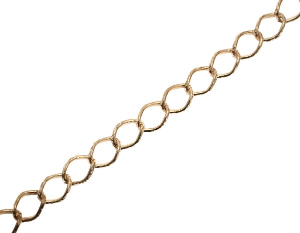 Catena in ottone grumetta, martellata esternamente, dimensione anello 13x9 mm.