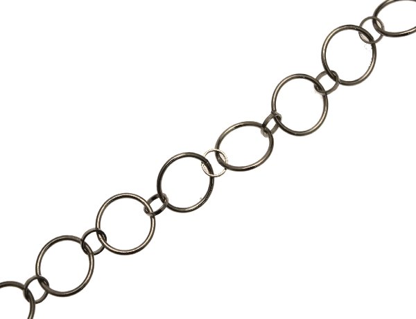 Catena in ottone tonda formata da un anelli tondi dal diametro di 14 mm. collegati tra loro da anelli tondi dal diametro da 6 mm.