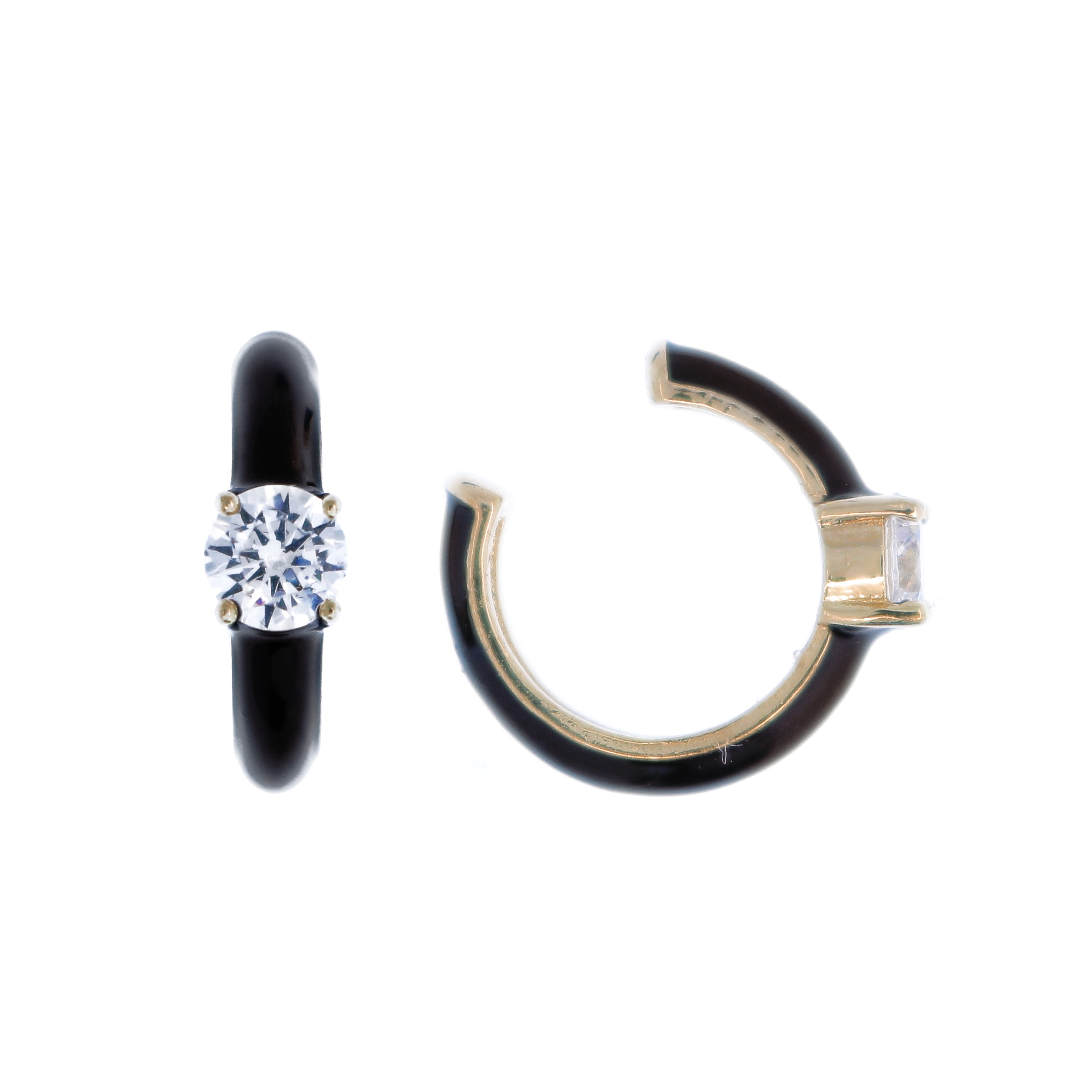 Orecchino ear cuff con strass Crystal, smaltato, diametro 12 mm, colore smalto Nero