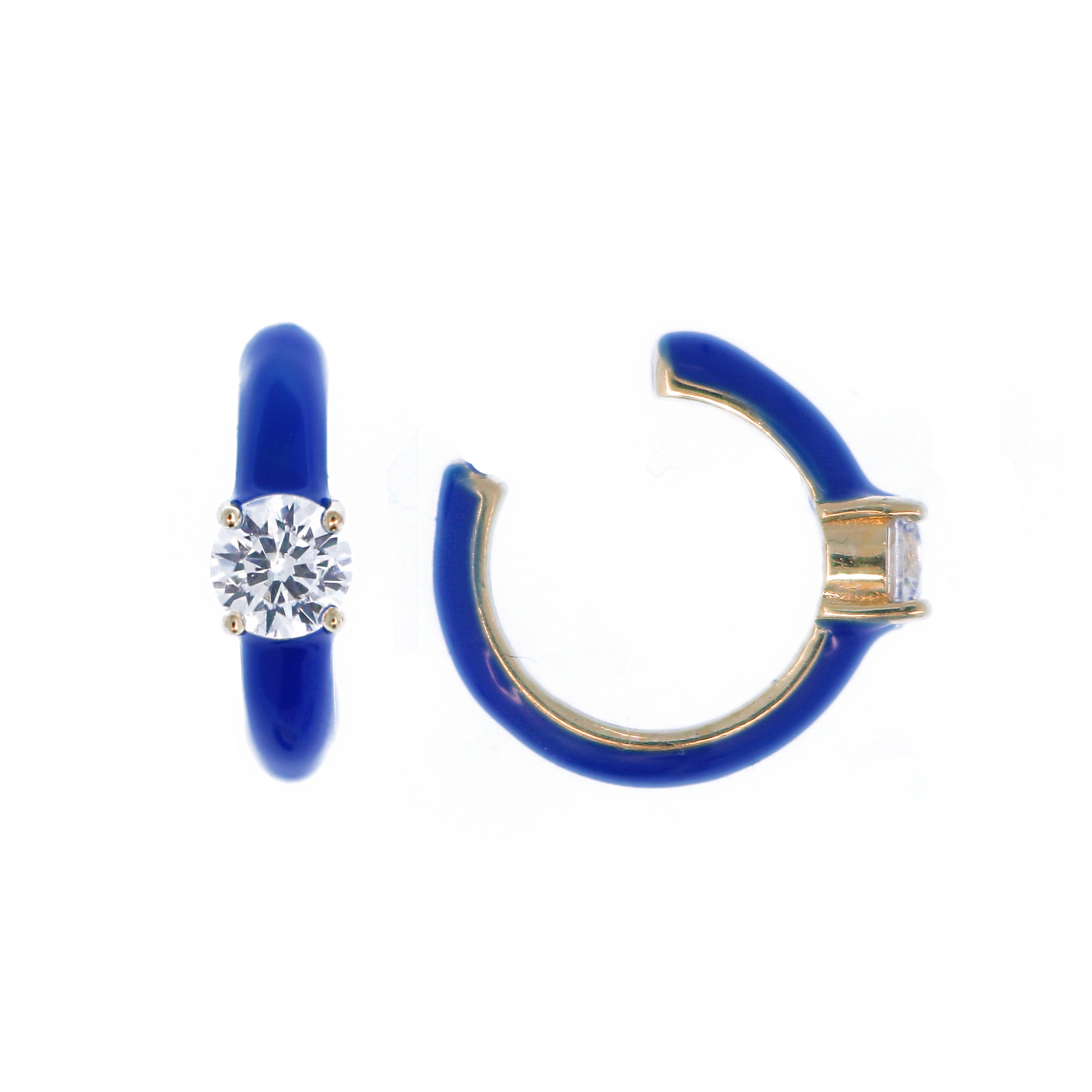 Orecchino ear cuff con strass Crystal, smaltato, diametro 12 mm, colore smalto Blu