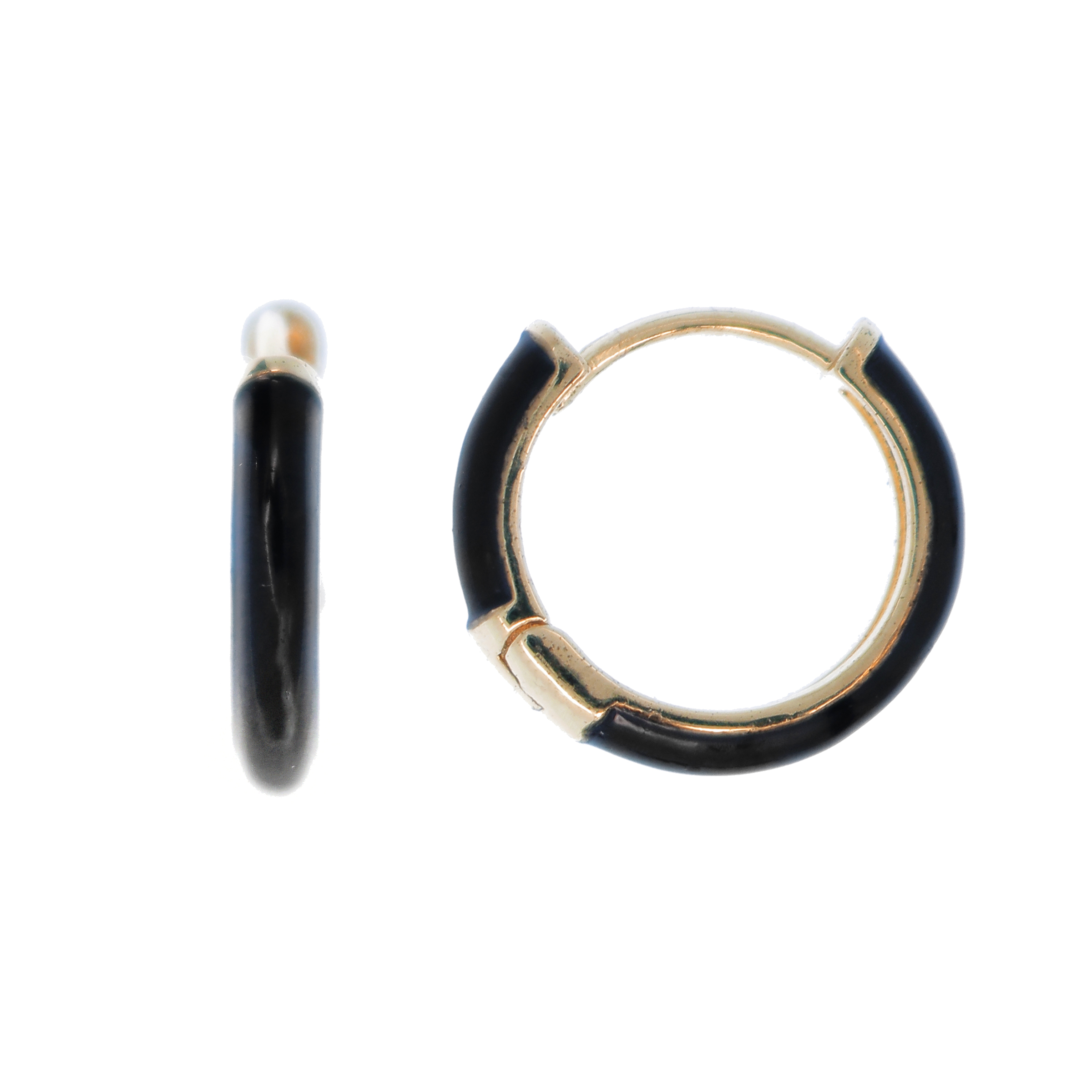 Cerchio per orecchino, smaltato, diametro 15 mm, base Oro Lucido, colore smalto Nero