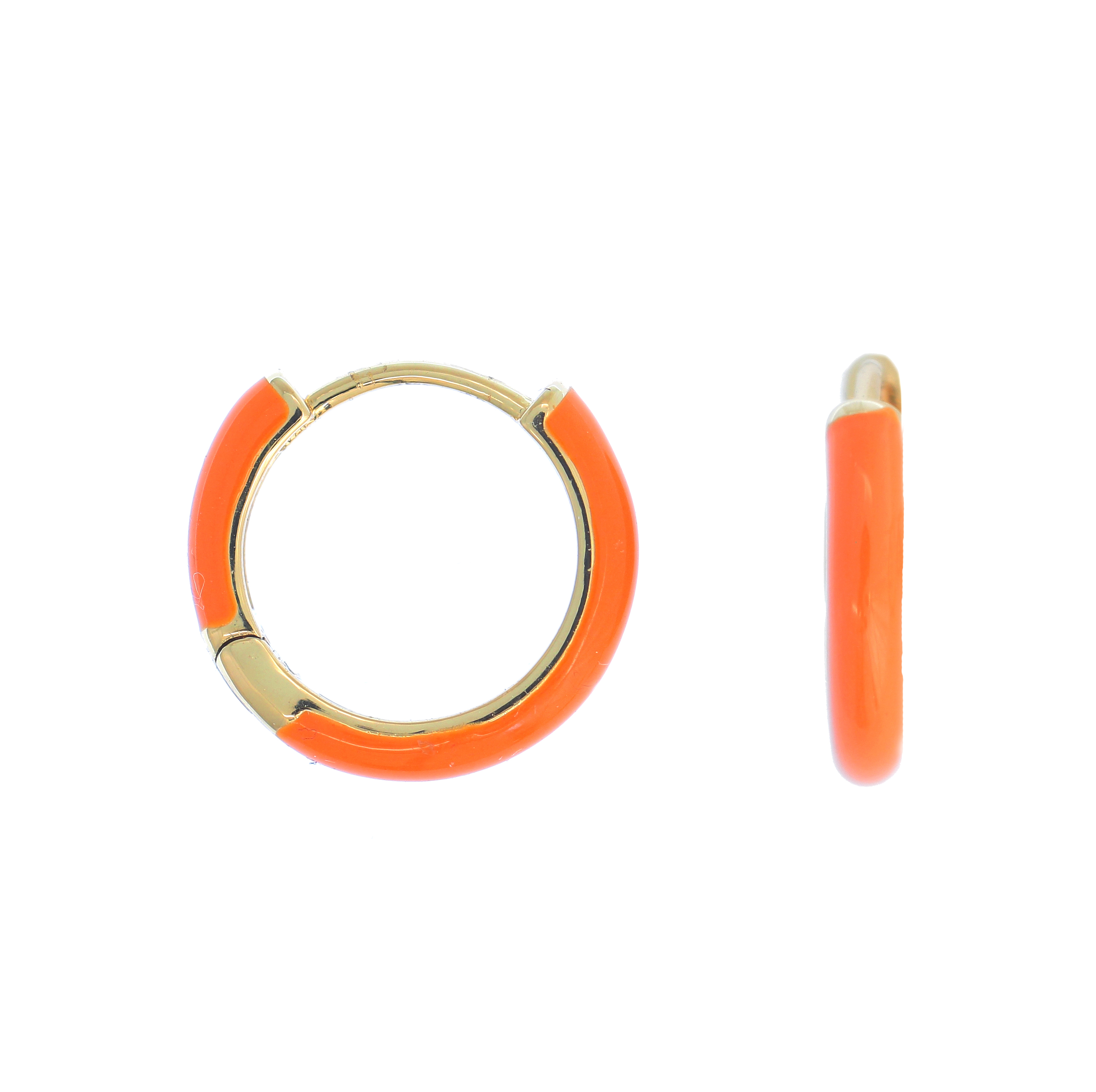 Cerchio per orecchino, smaltato, diametro 15 mm, base Oro Lucido, colore smalto Arancione